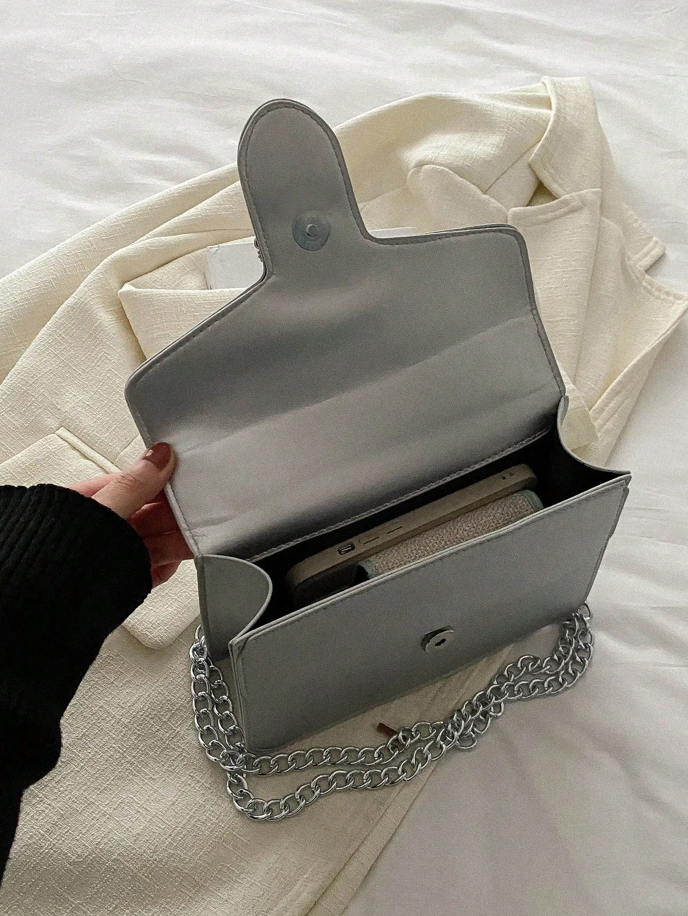 Rhinestone Decor Crossbody Bag - Silver- FD ⚡