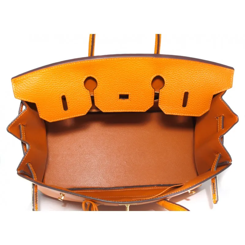 Robyn Authentic Cowhide Leather Top Handle Bag with Padlock - Orange