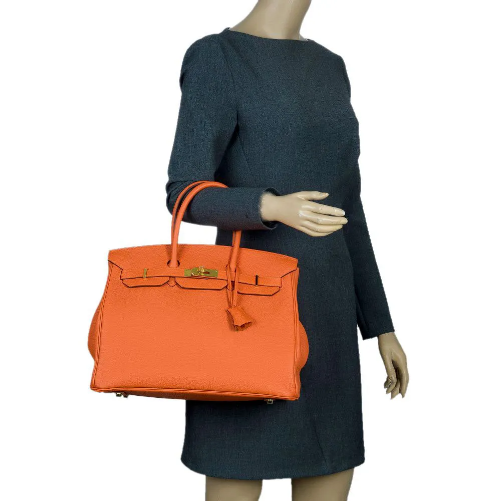 Robyn Authentic Cowhide Leather Top Handle Bag with Padlock - Orange
