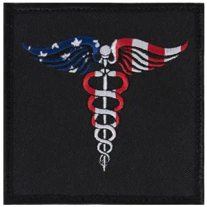 Rothco Caduceus Medical Symbol American Flag Patch with Hook Back