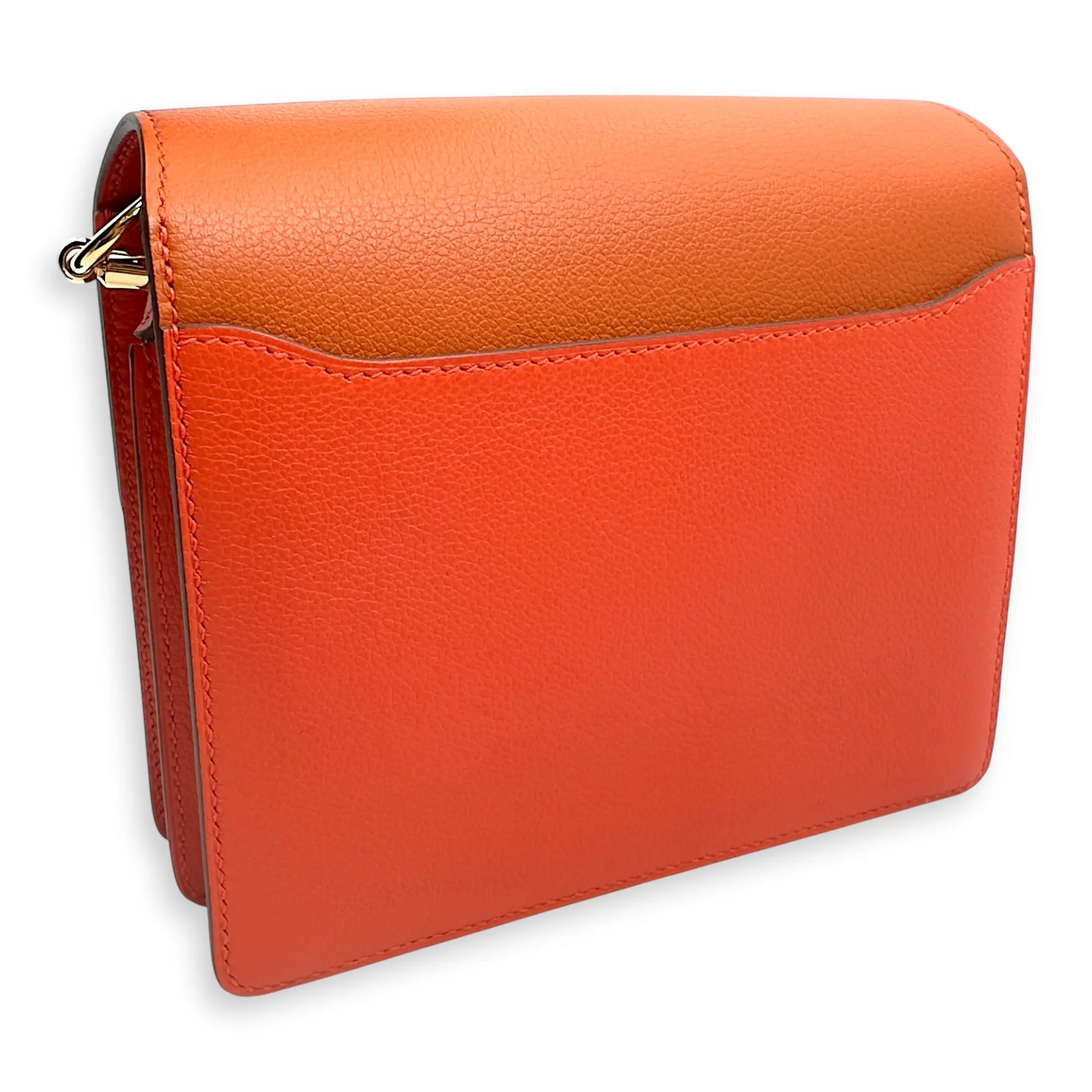 Roulis Bicolore Mini Capucine/Terre Battue in Evercolor, Permabrass hardware