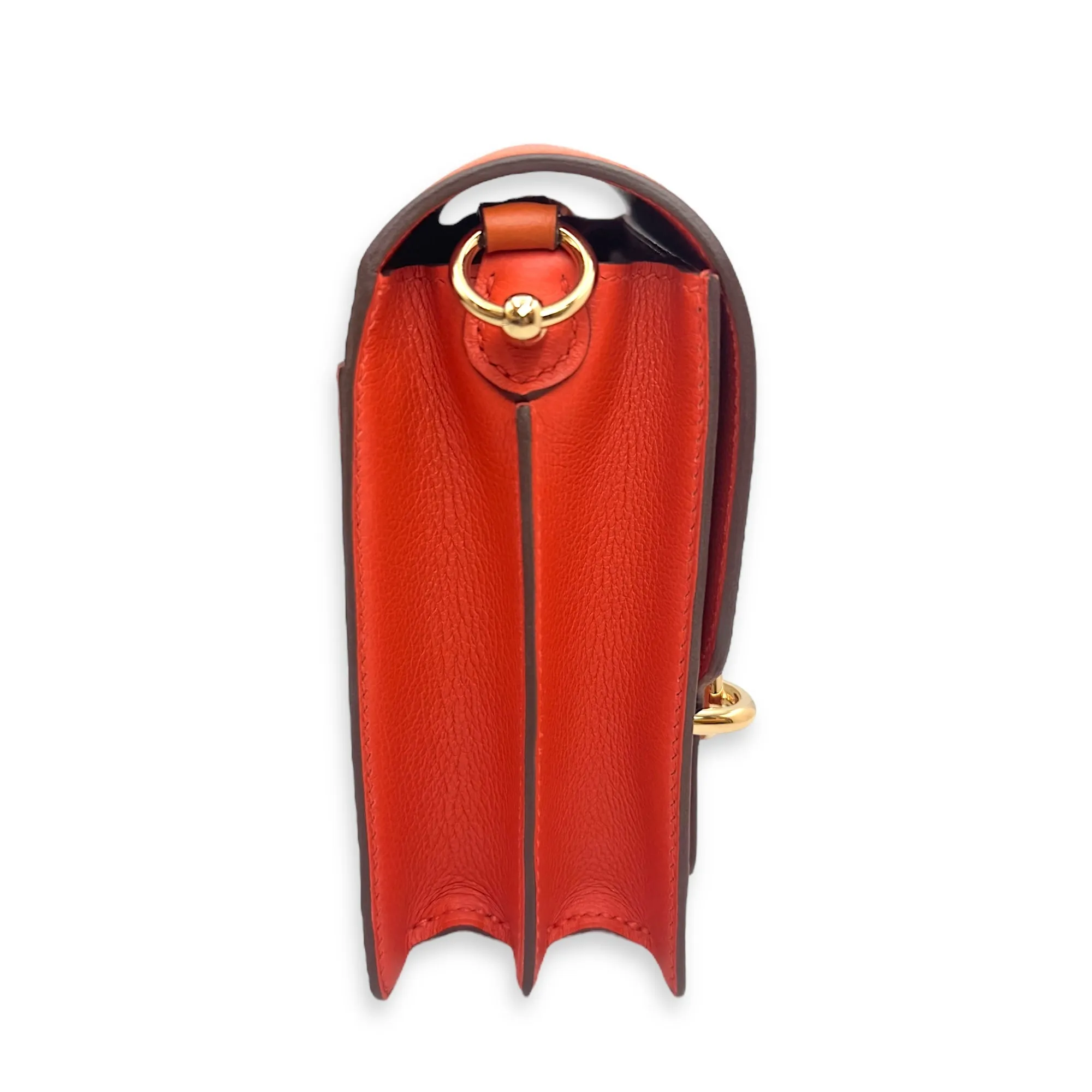 Roulis Bicolore Mini Capucine/Terre Battue in Evercolor, Permabrass hardware