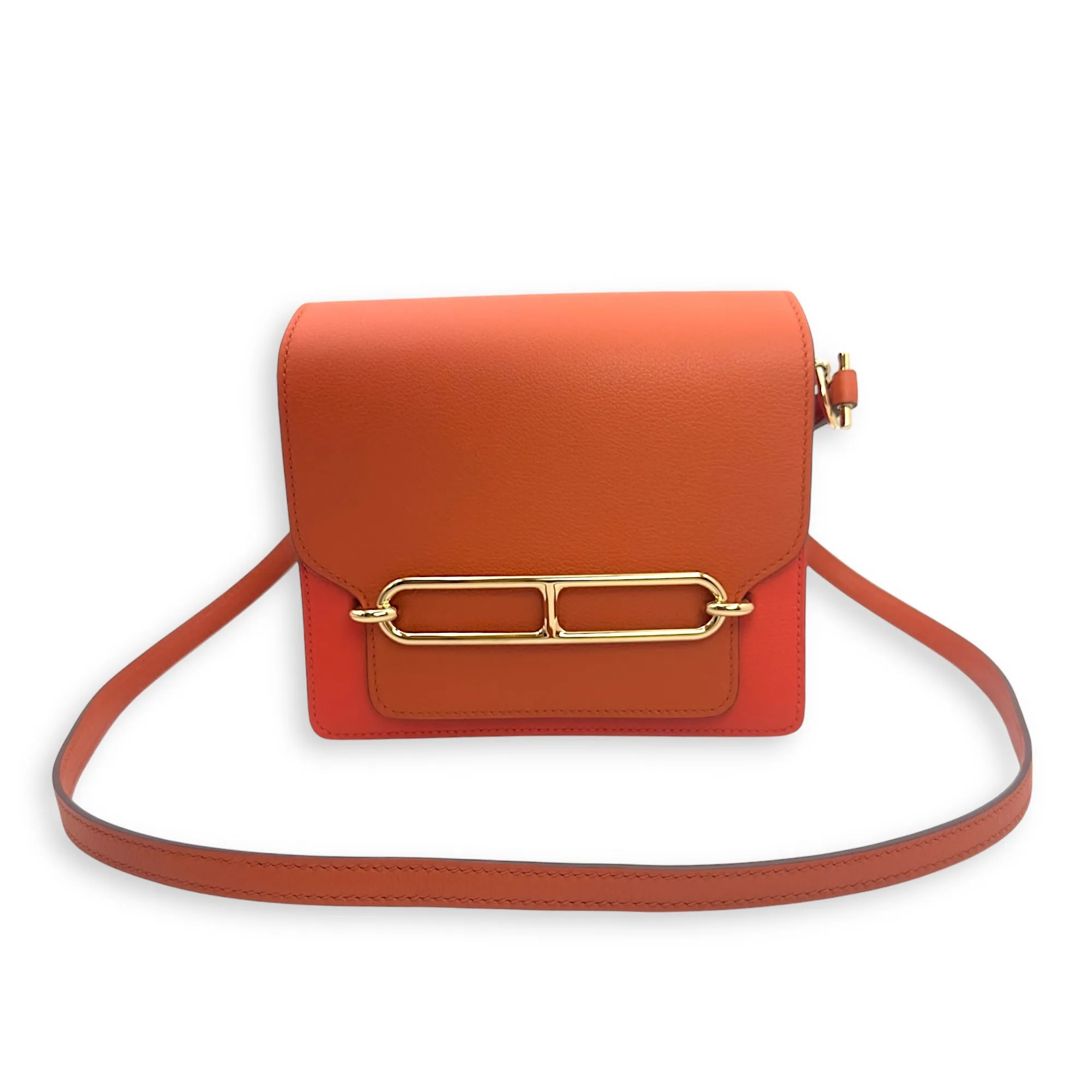 Roulis Bicolore Mini Capucine/Terre Battue in Evercolor, Permabrass hardware