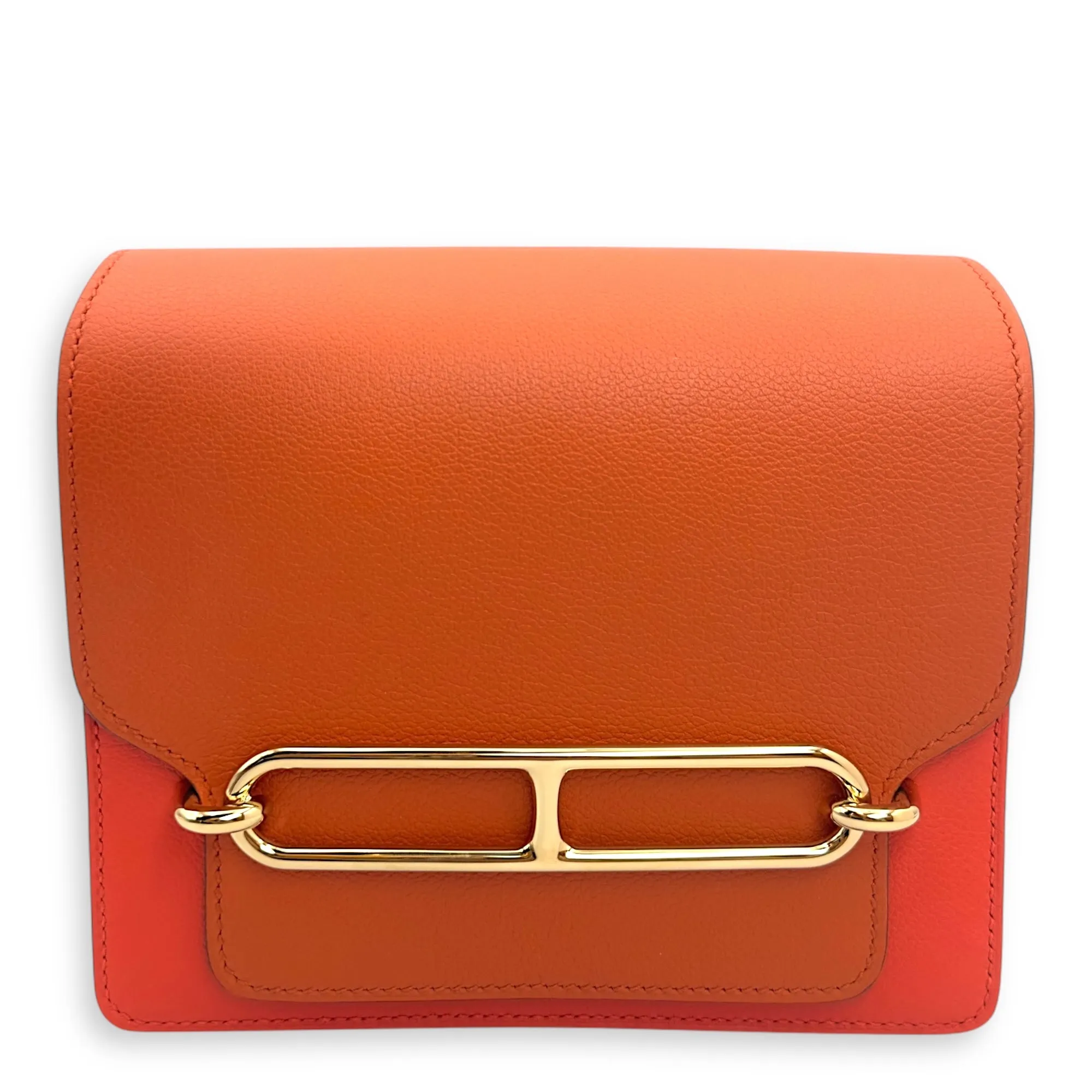 Roulis Bicolore Mini Capucine/Terre Battue in Evercolor, Permabrass hardware