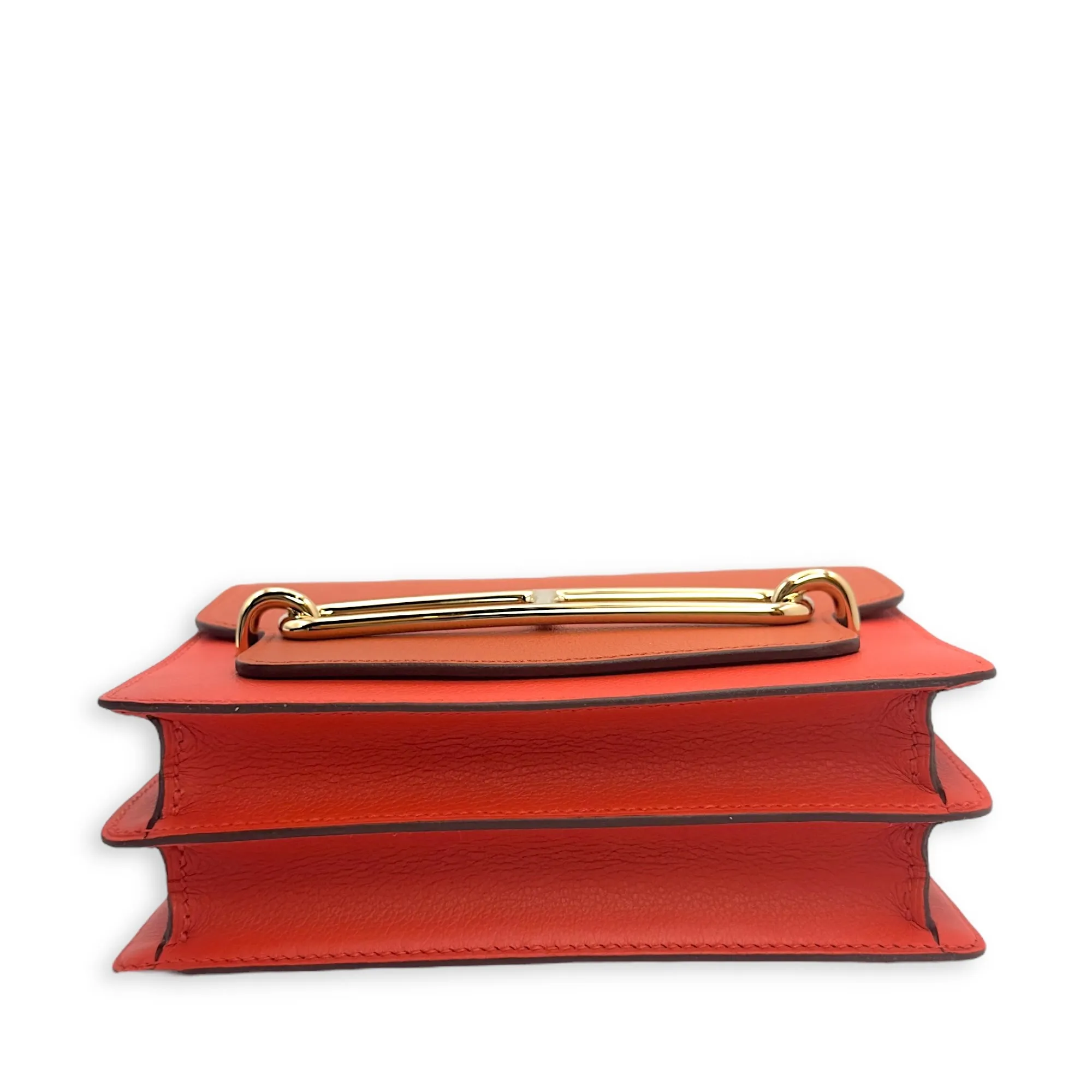 Roulis Bicolore Mini Capucine/Terre Battue in Evercolor, Permabrass hardware