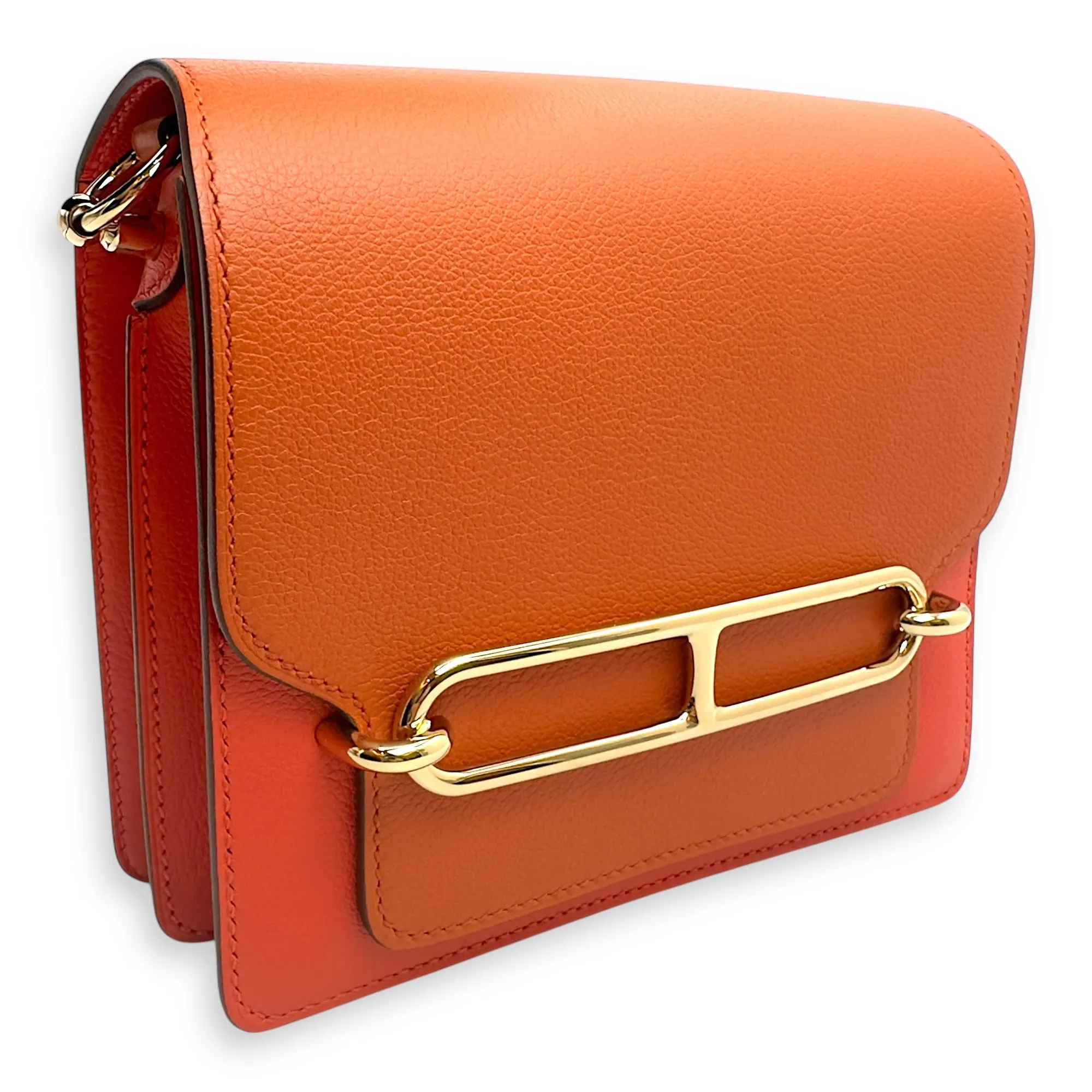 Roulis Bicolore Mini Capucine/Terre Battue in Evercolor, Permabrass hardware