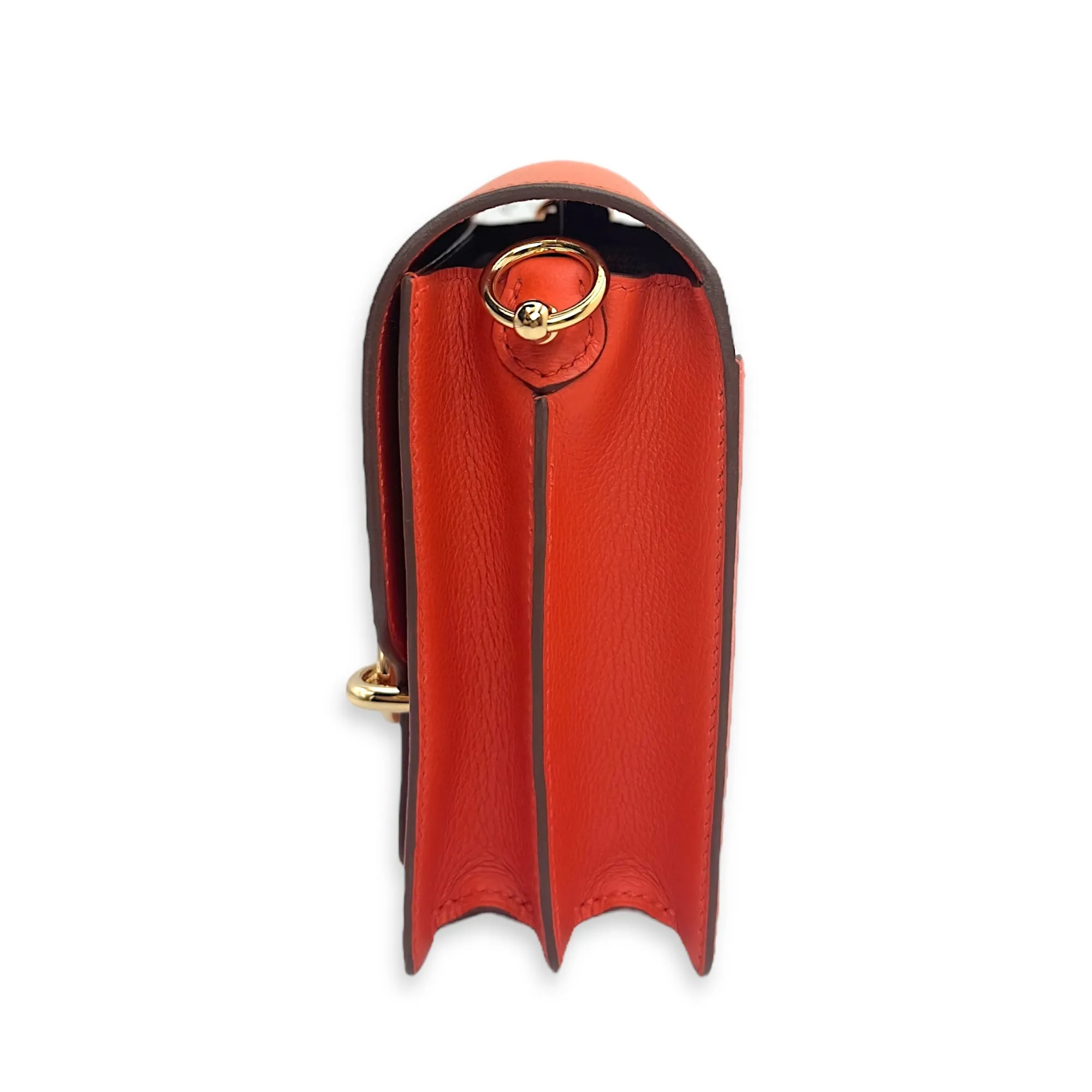 Roulis Bicolore Mini Capucine/Terre Battue in Evercolor, Permabrass hardware