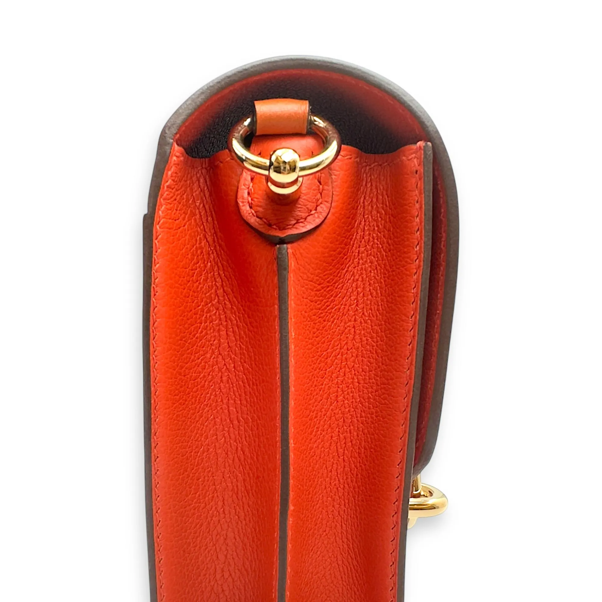 Roulis Bicolore Mini Capucine/Terre Battue in Evercolor, Permabrass hardware