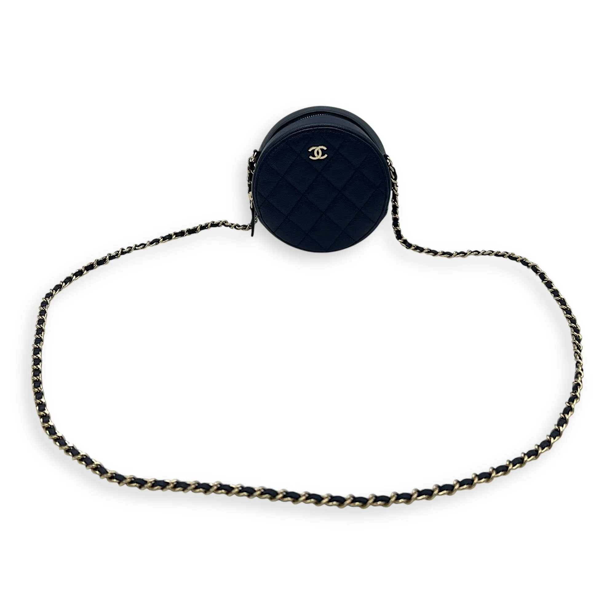 Round CC Crossbody Bag Blue in Caviar Leather, Gold hardware