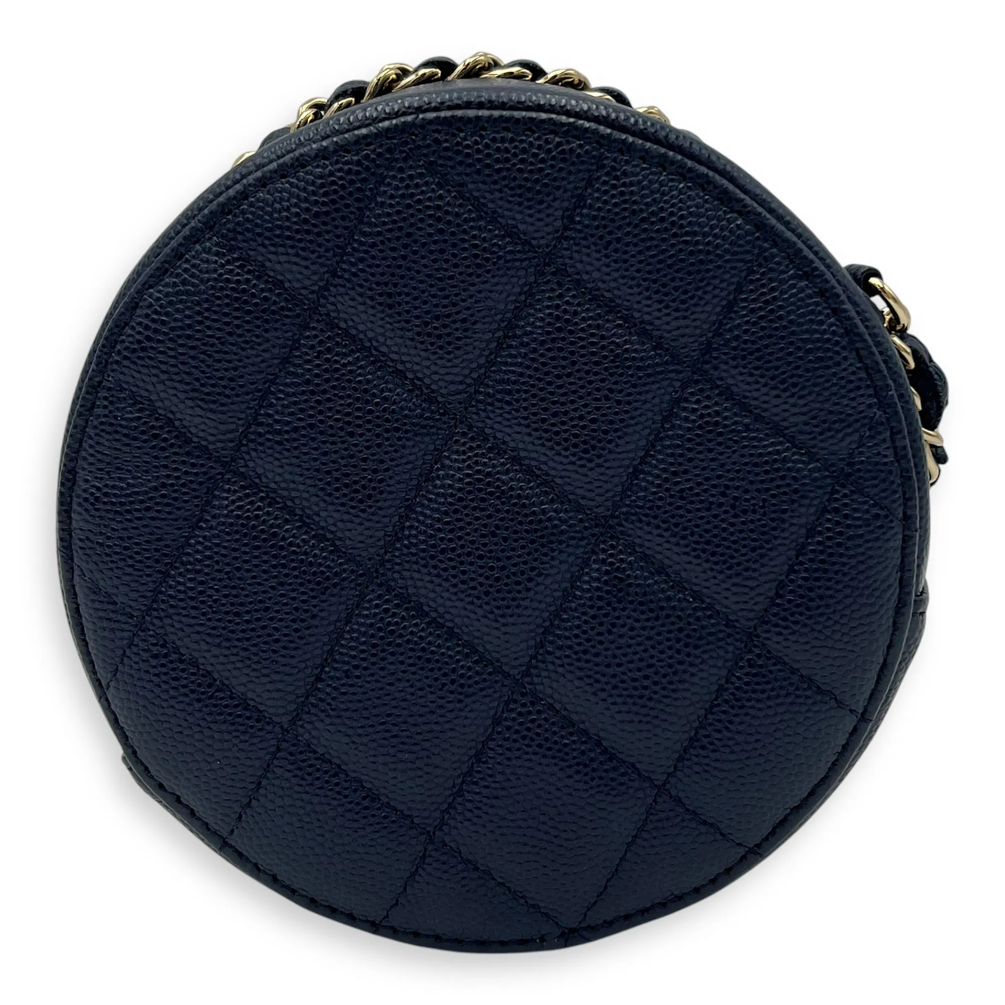 Round CC Crossbody Bag Blue in Caviar Leather, Gold hardware