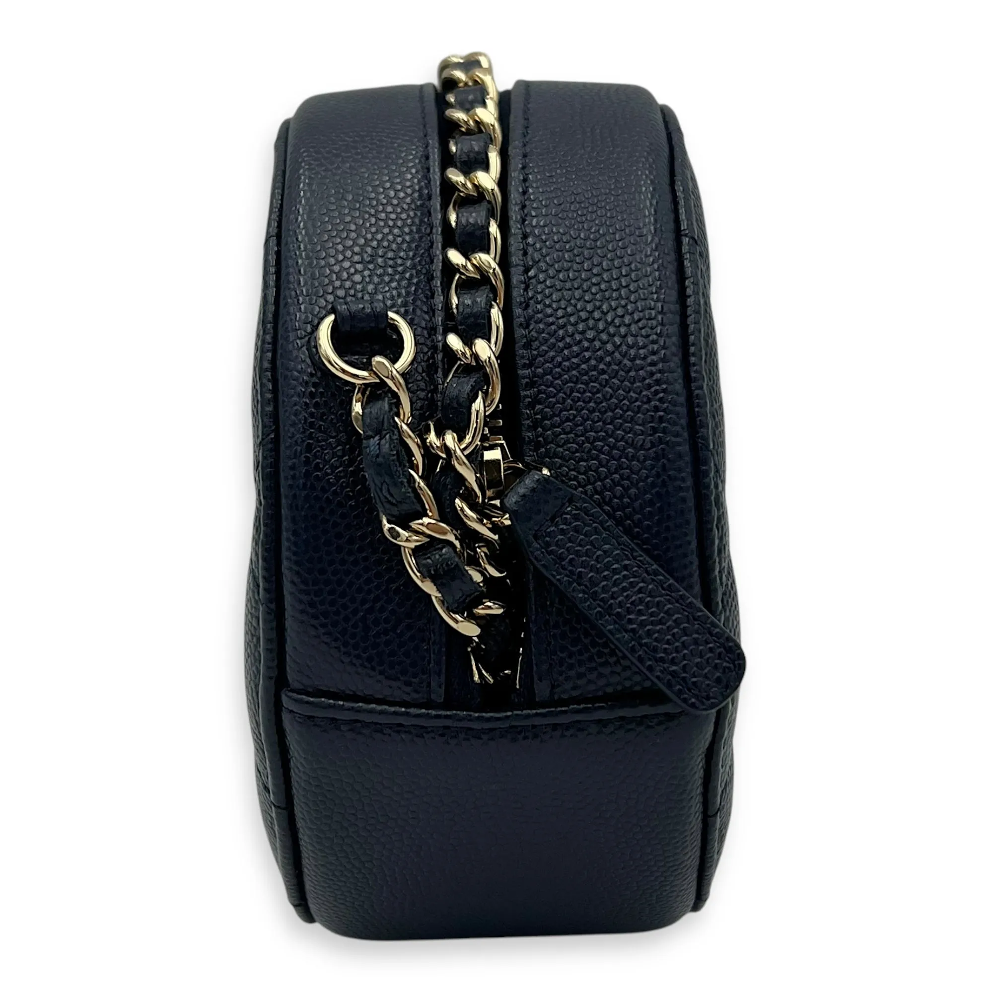 Round CC Crossbody Bag Blue in Caviar Leather, Gold hardware
