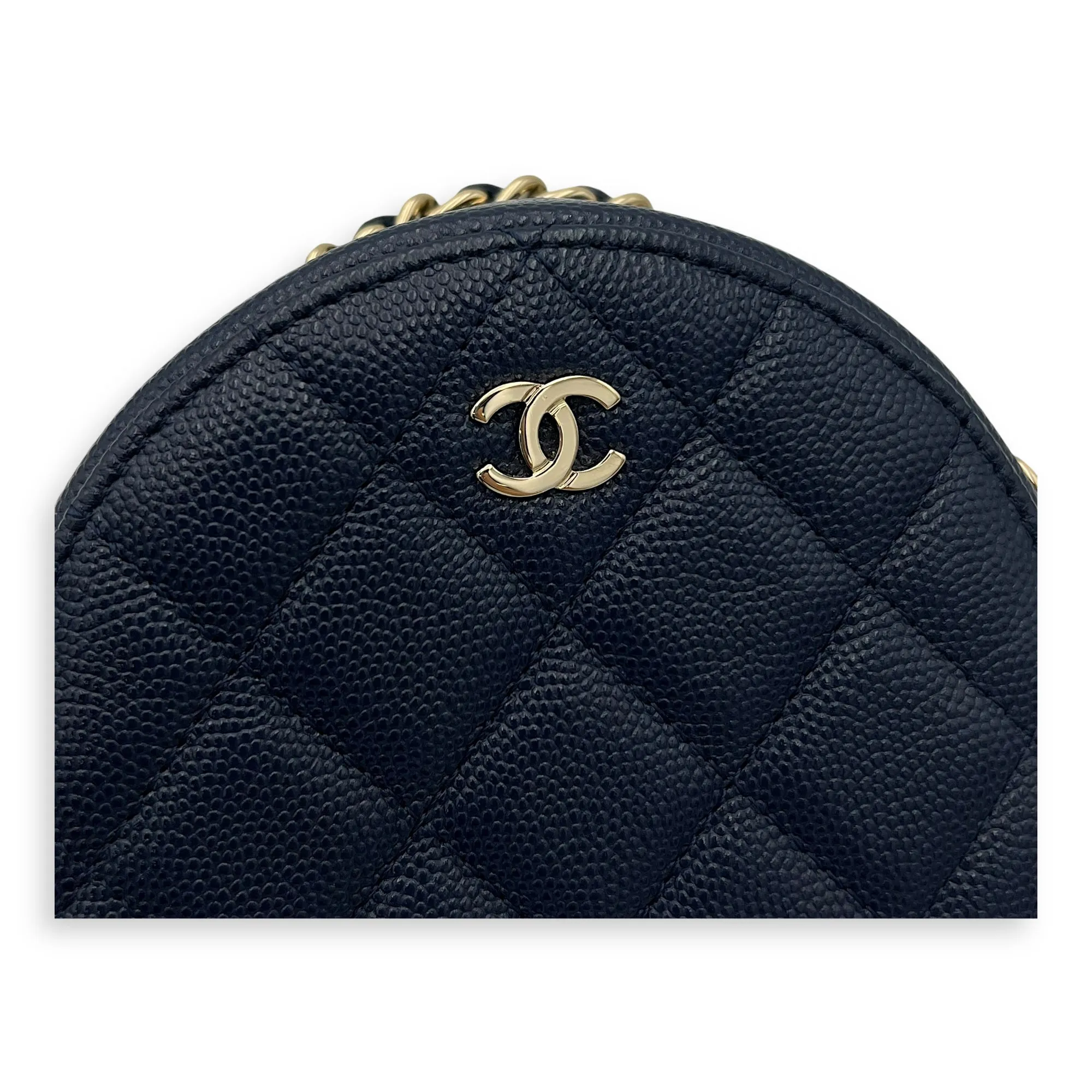 Round CC Crossbody Bag Blue in Caviar Leather, Gold hardware