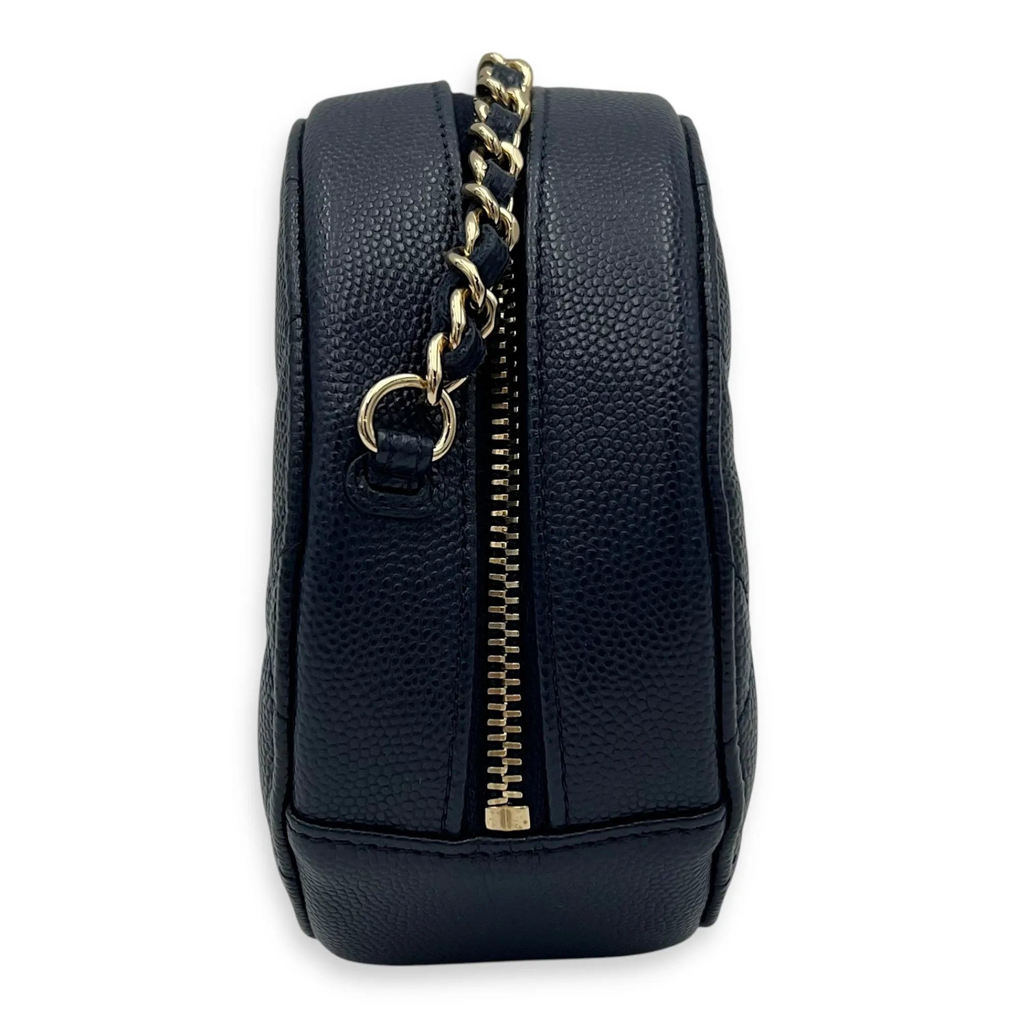 Round CC Crossbody Bag Blue in Caviar Leather, Gold hardware