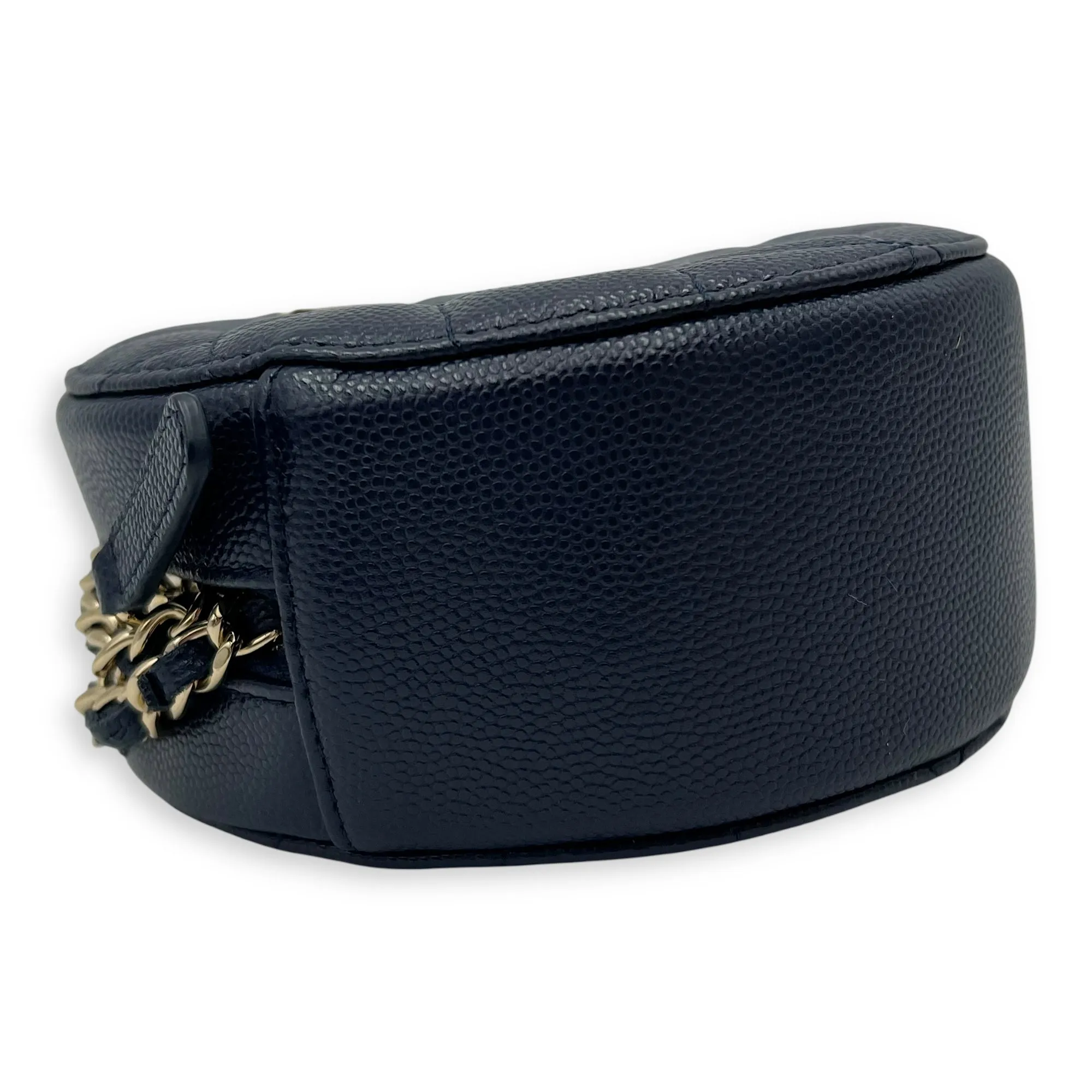 Round CC Crossbody Bag Blue in Caviar Leather, Gold hardware
