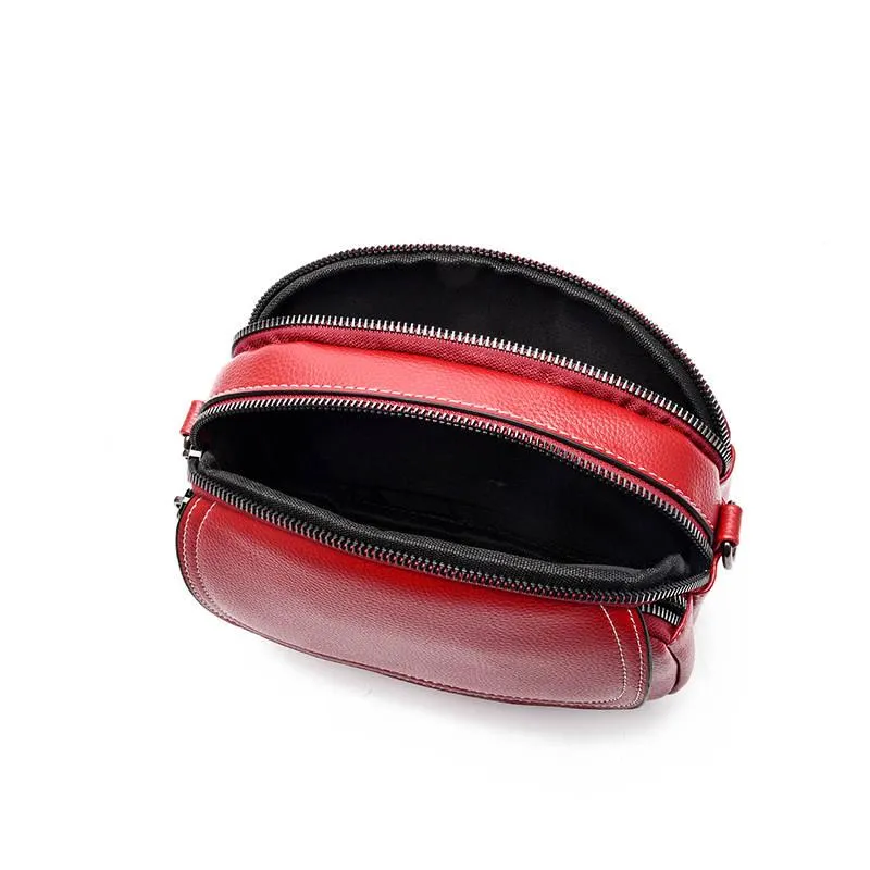 Round Crossbody Bag Women Black Leather Waterproof Anti-theft Large-capacity Tote Bags Shoulder Bag