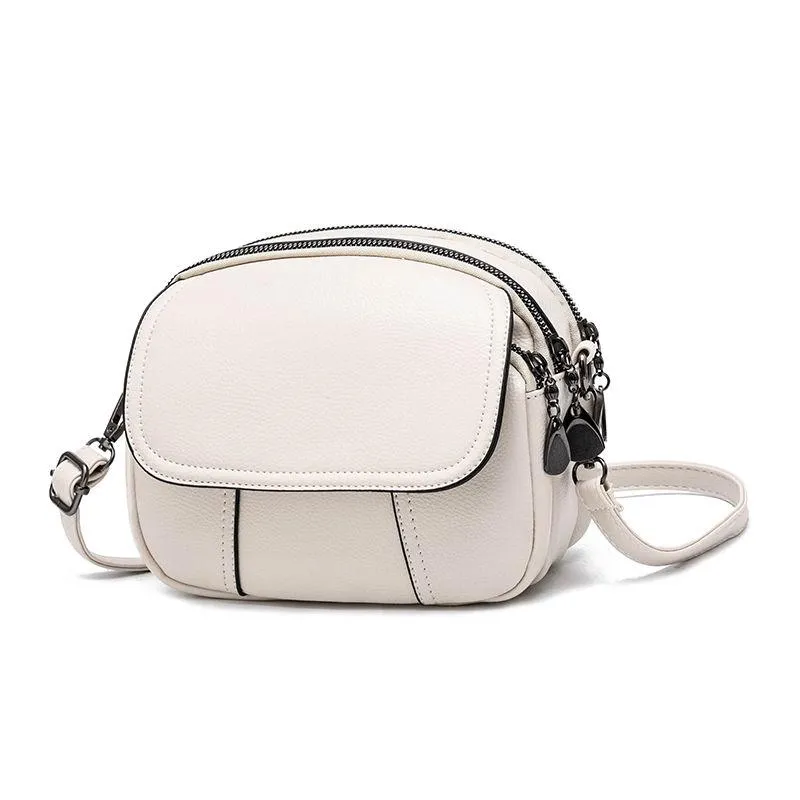 Round Crossbody Bag Women Black Leather Waterproof Anti-theft Large-capacity Tote Bags Shoulder Bag