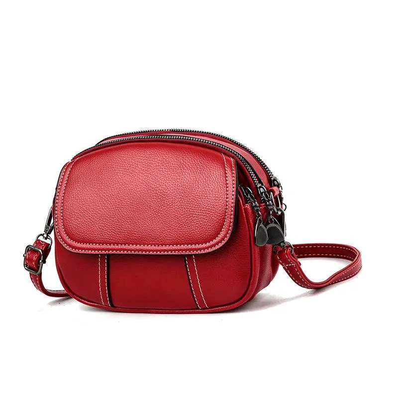 Round Crossbody Bag Women Black Leather Waterproof Anti-theft Large-capacity Tote Bags Shoulder Bag