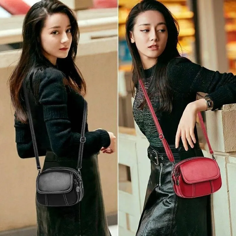 Round Crossbody Bag Women Black Leather Waterproof Anti-theft Large-capacity Tote Bags Shoulder Bag