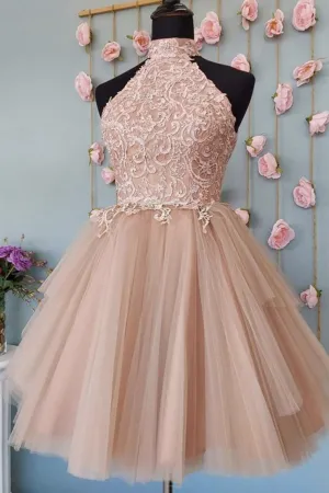Roycebridal Cute Open Back Tulle Lace Short Prom Dresses Homecoming Dresses