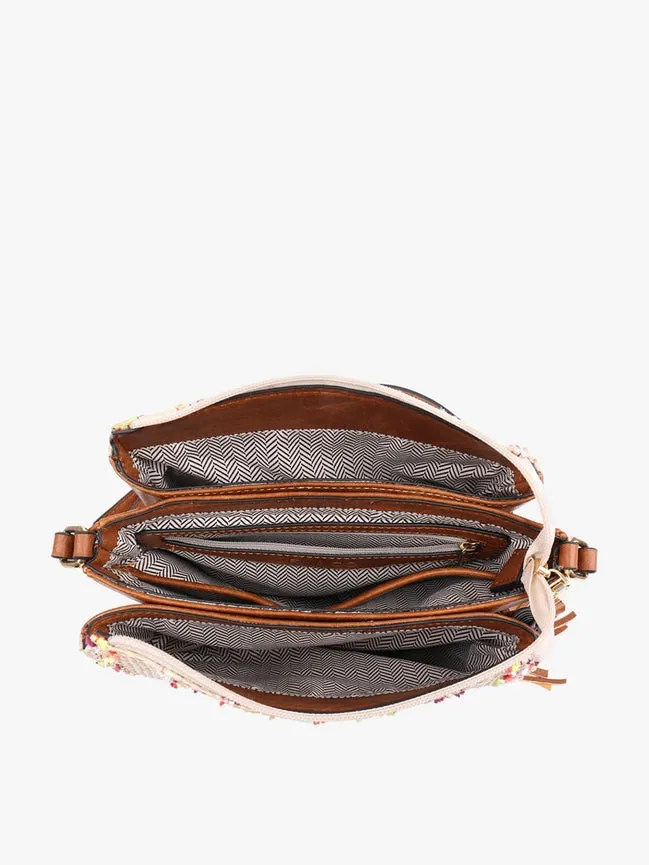 Sabrina 2 Tone Crossbody w/ 3 Compartments- Ivory/Grey