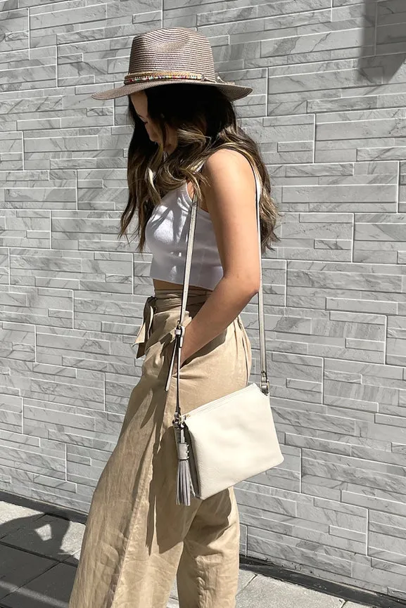 Sabrina 2 Tone Crossbody w/ 3 Compartments- Ivory/Grey