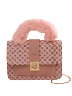 Sac mini à bandoulière vintage avec poignée en fausse fourrure