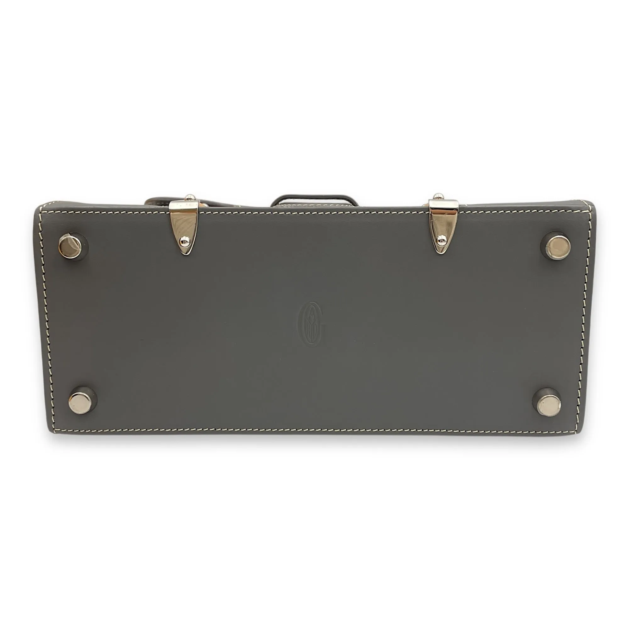 Saigon Structured Mini Grey Crossbody Bag in Goyardine canvas, beech handle, Silver hardware