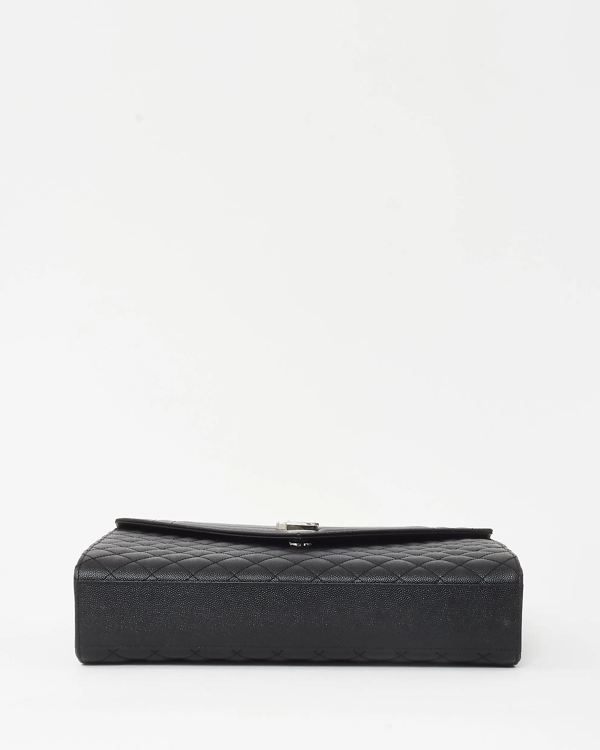 Saint Laurent Black Quilted Embossed Leather Large YSL Logo Envelope Flap Bag