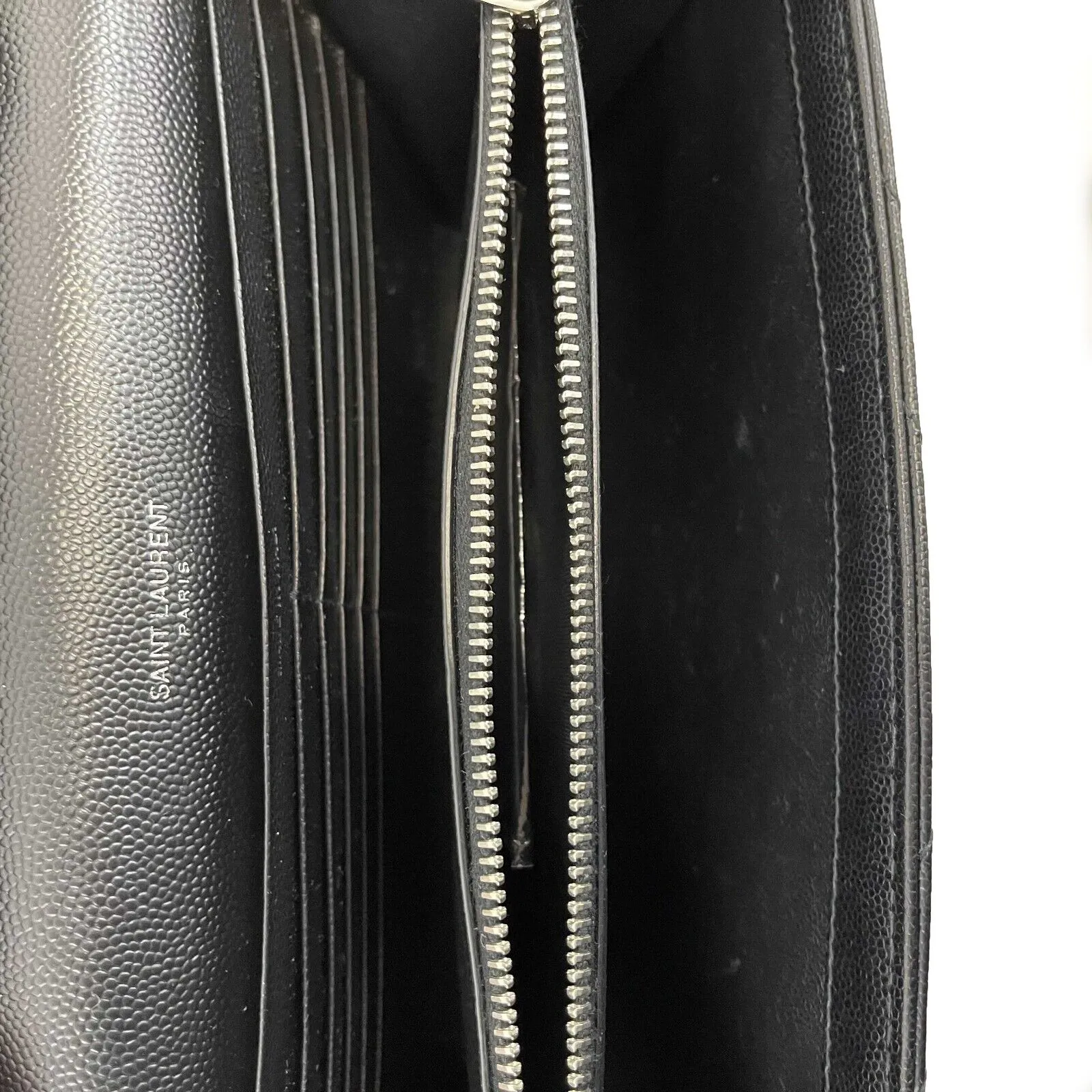 Saint Laurent Cassandre Matelassé Chain Wallet in Grain de Poudre Embossed