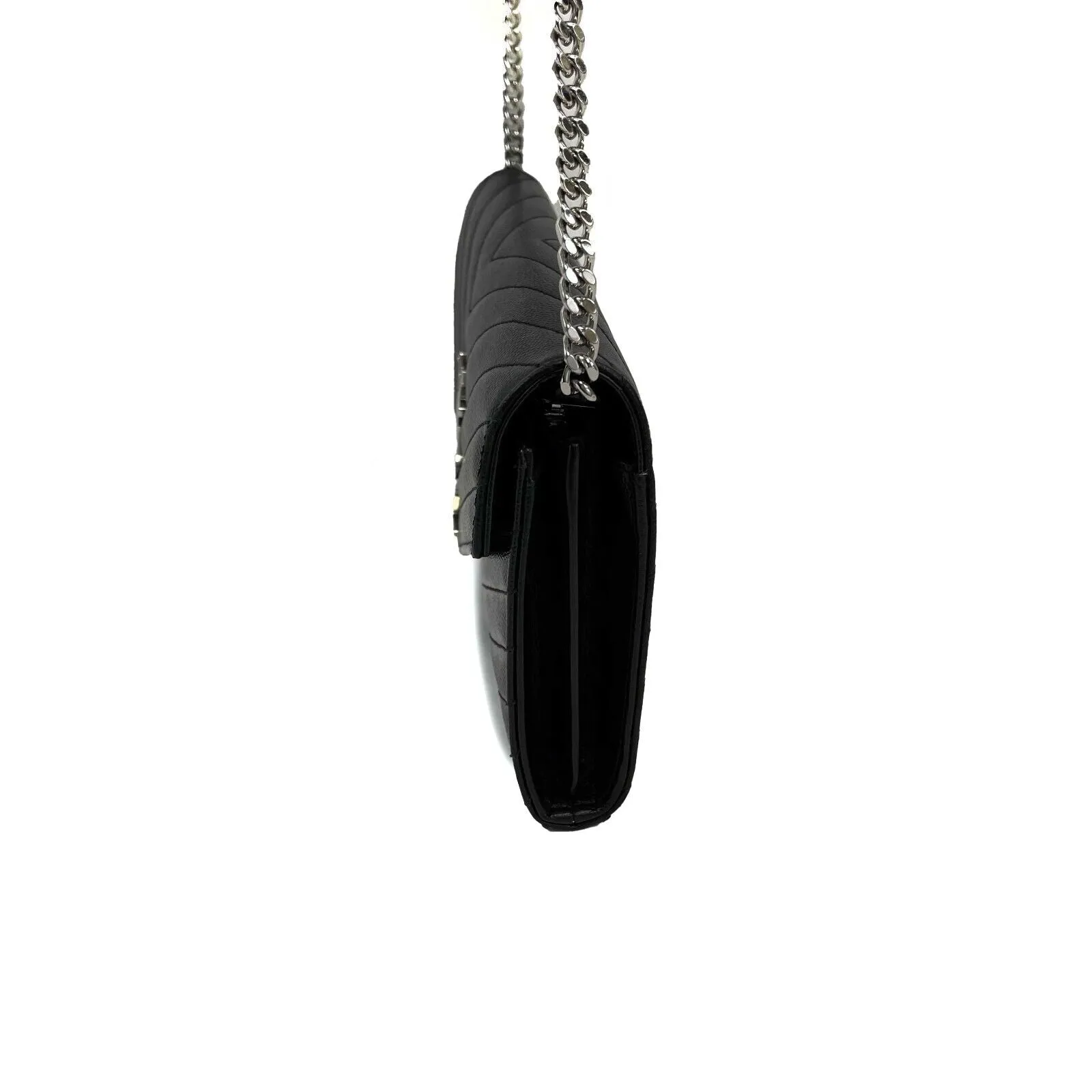 Saint Laurent Cassandre Matelassé Chain Wallet in Grain de Poudre Embossed