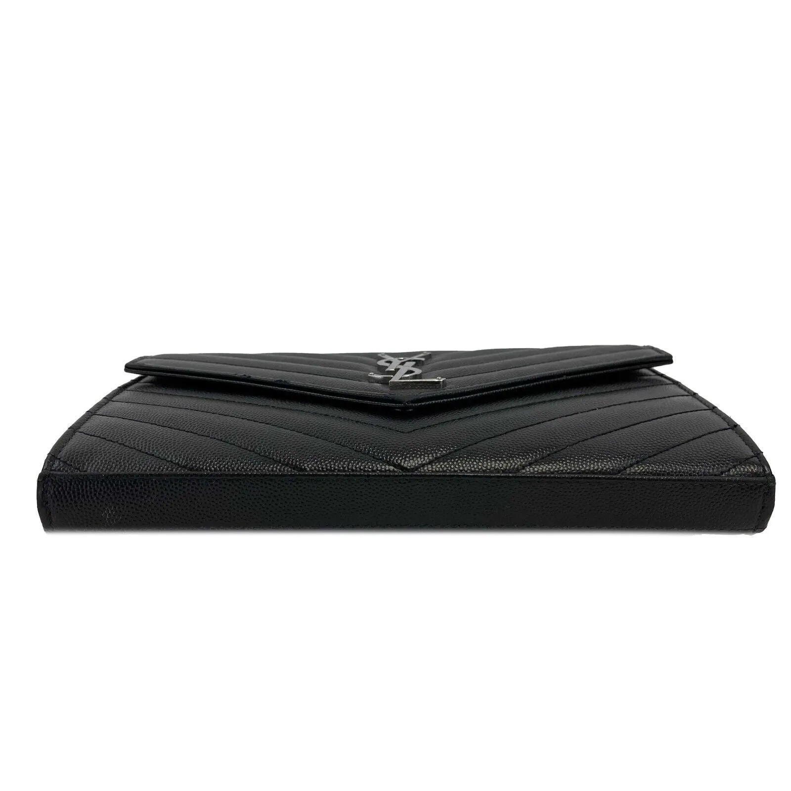 Saint Laurent Cassandre Matelassé Chain Wallet in Grain de Poudre Embossed