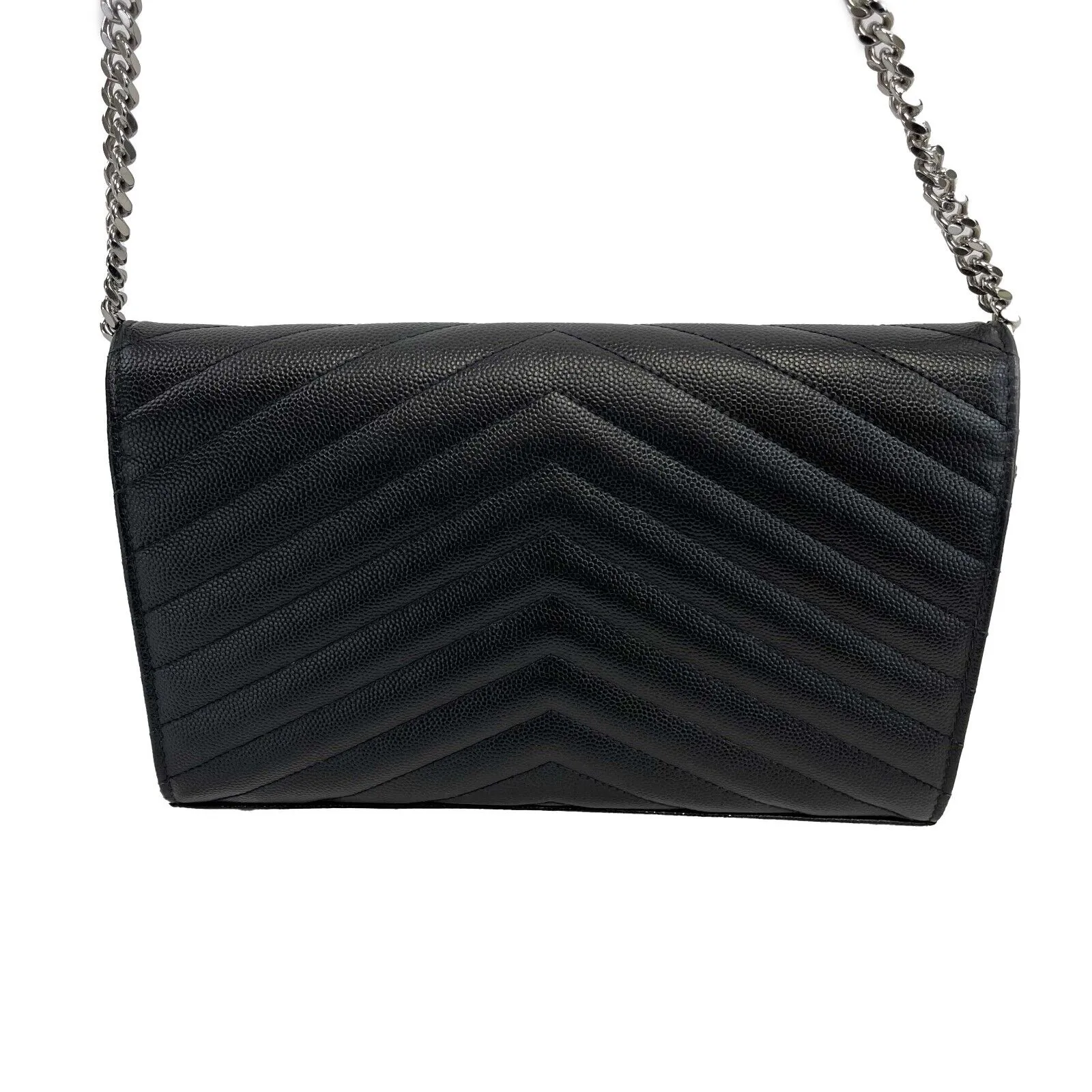 Saint Laurent Cassandre Matelassé Chain Wallet in Grain de Poudre Embossed