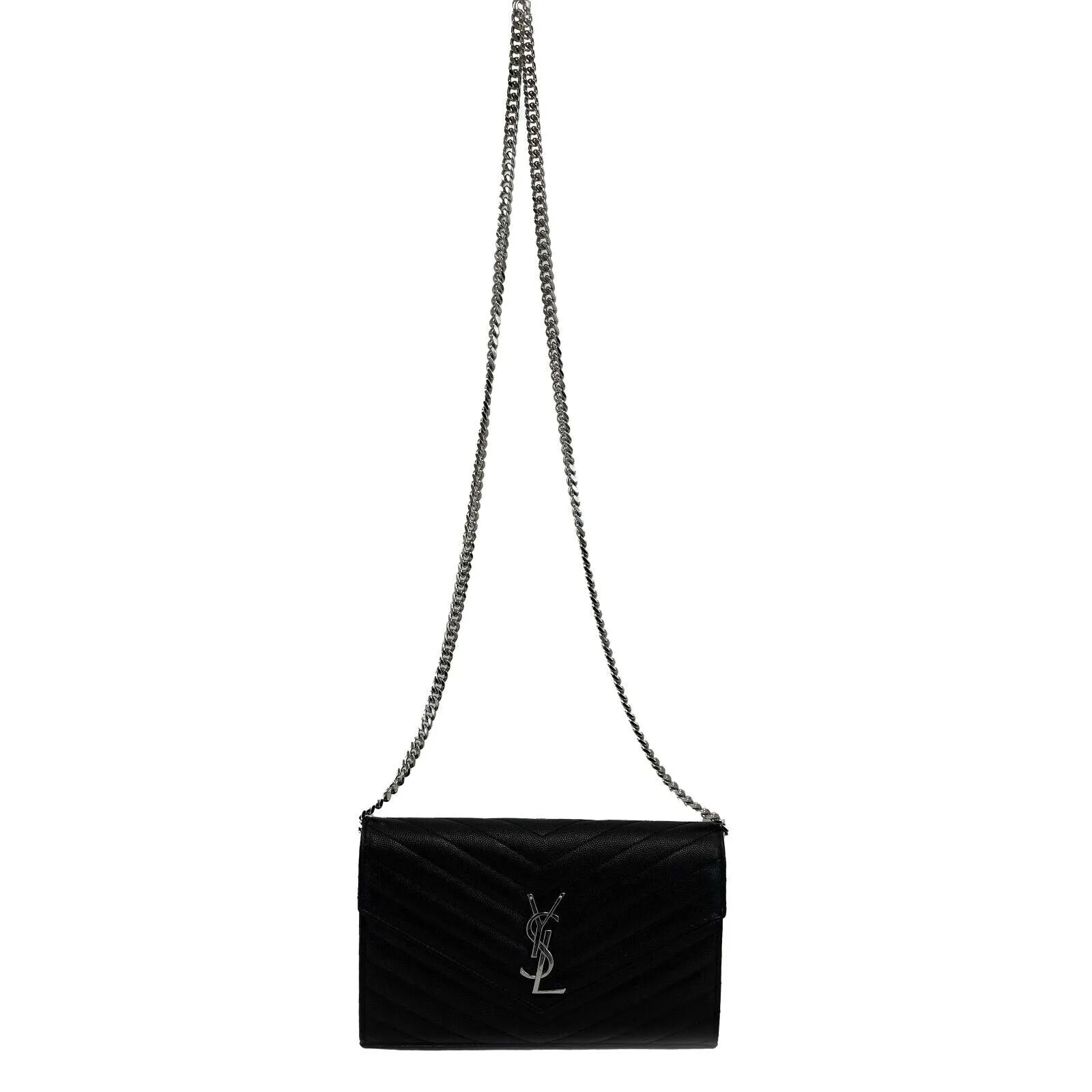 Saint Laurent Cassandre Matelassé Chain Wallet in Grain de Poudre Embossed
