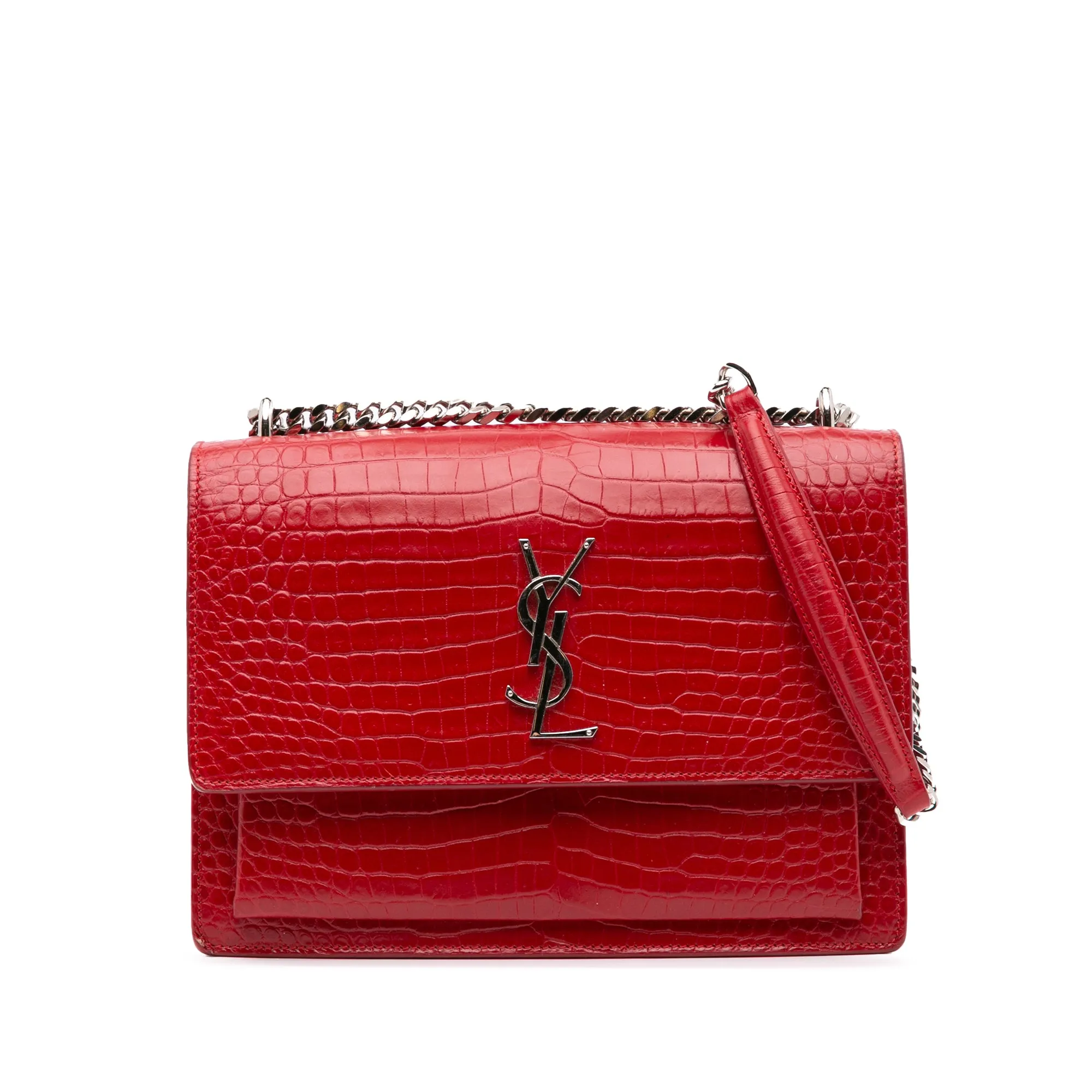 Saint Laurent Medium Croc Embossed Leather Sunset Crossbody