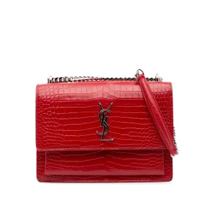 Saint Laurent Medium Croc Embossed Leather Sunset Crossbody