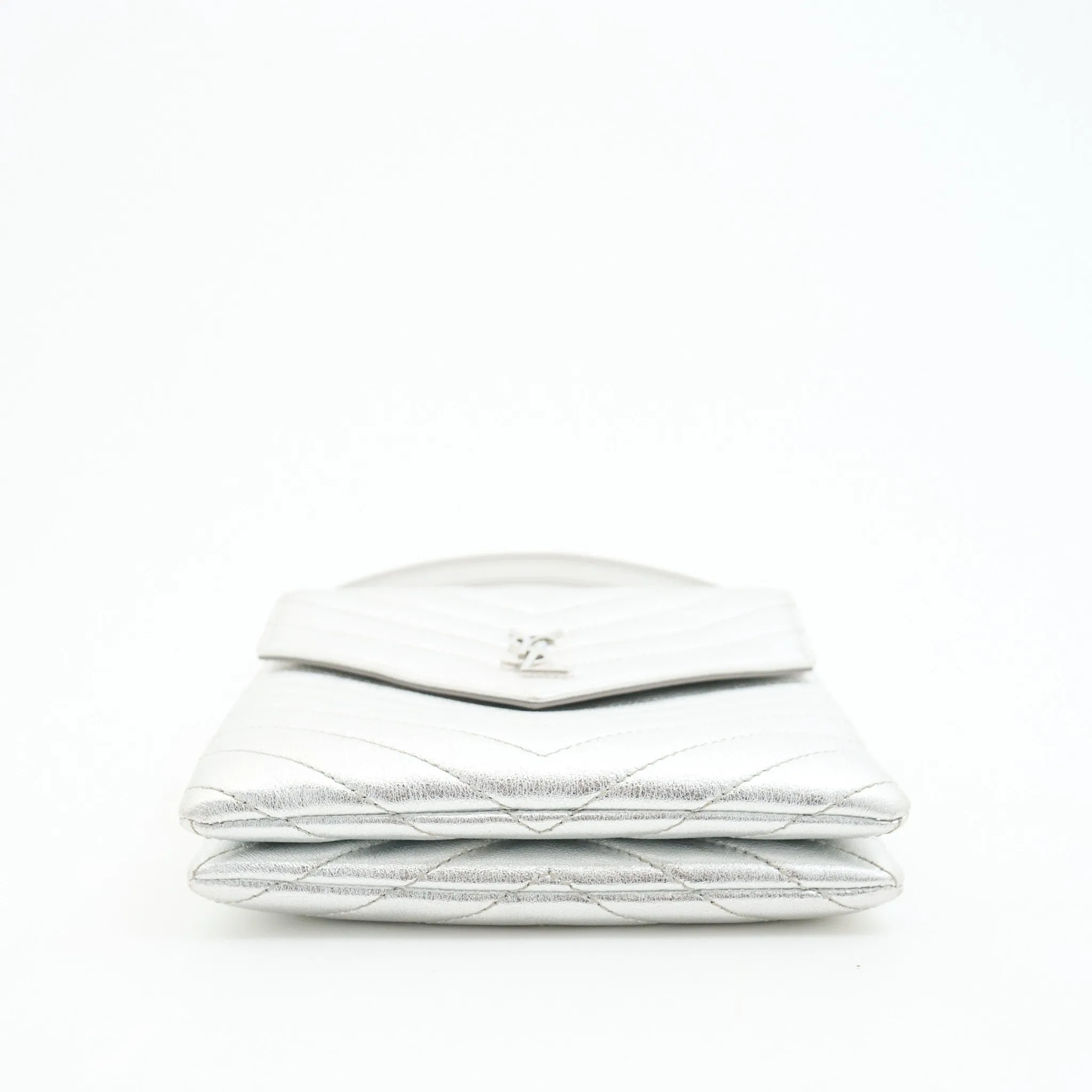 Saint Laurent Metallic Quilted Double Flap Bag Silver