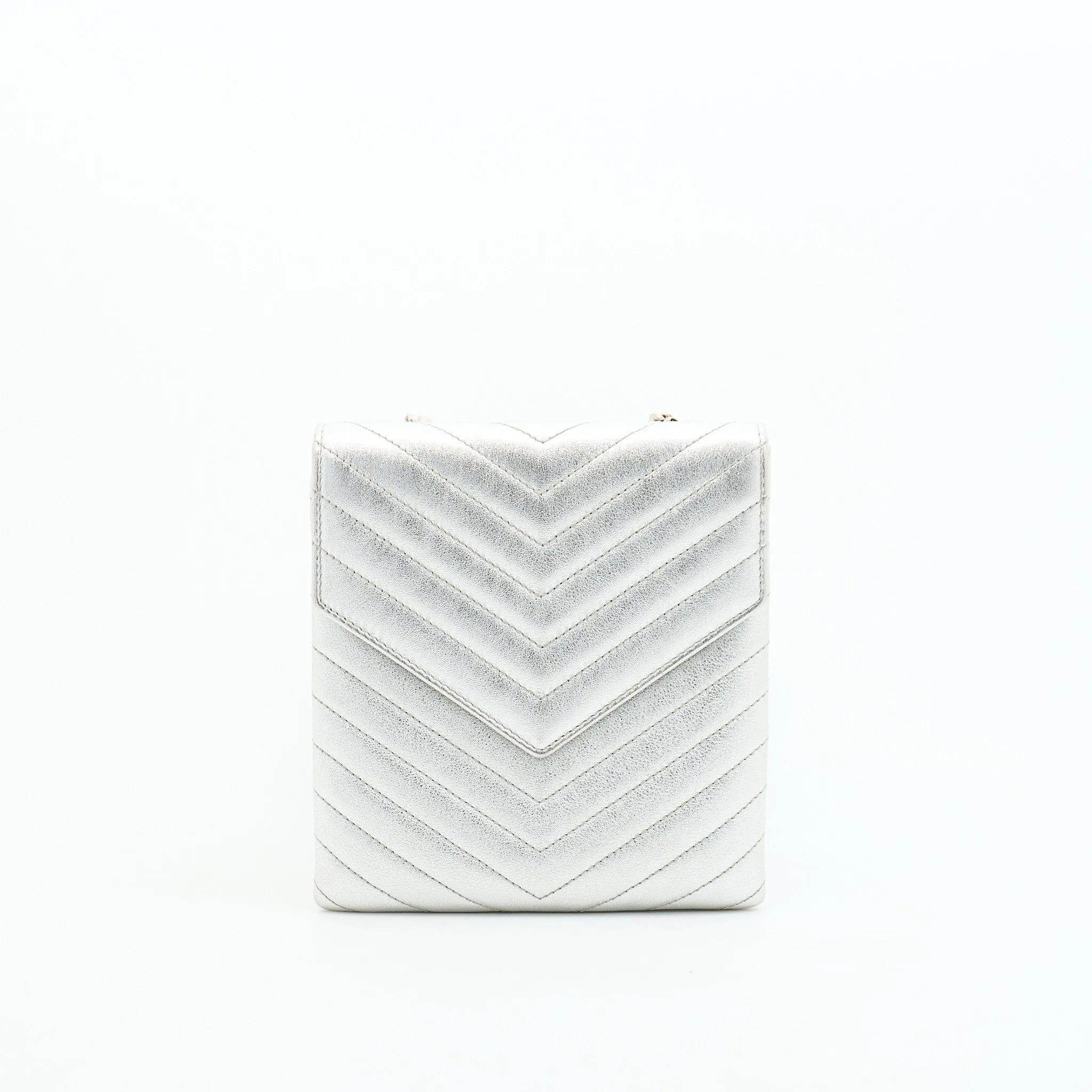 Saint Laurent Metallic Quilted Double Flap Bag Silver