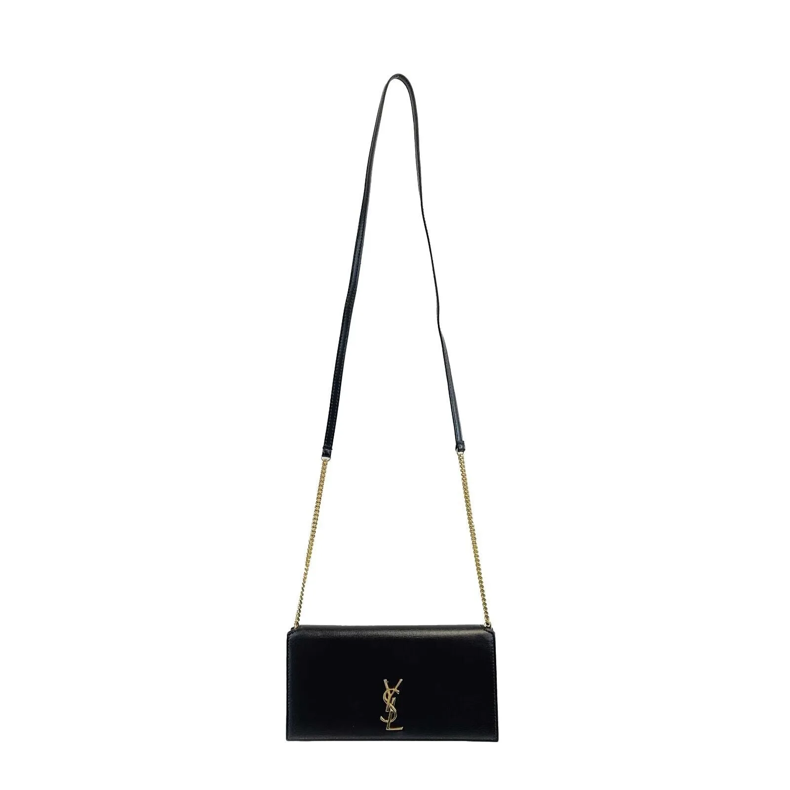 Saint Laurent Monogram Phone Crossbody Shoulder Black Gold Handbag Excellebt