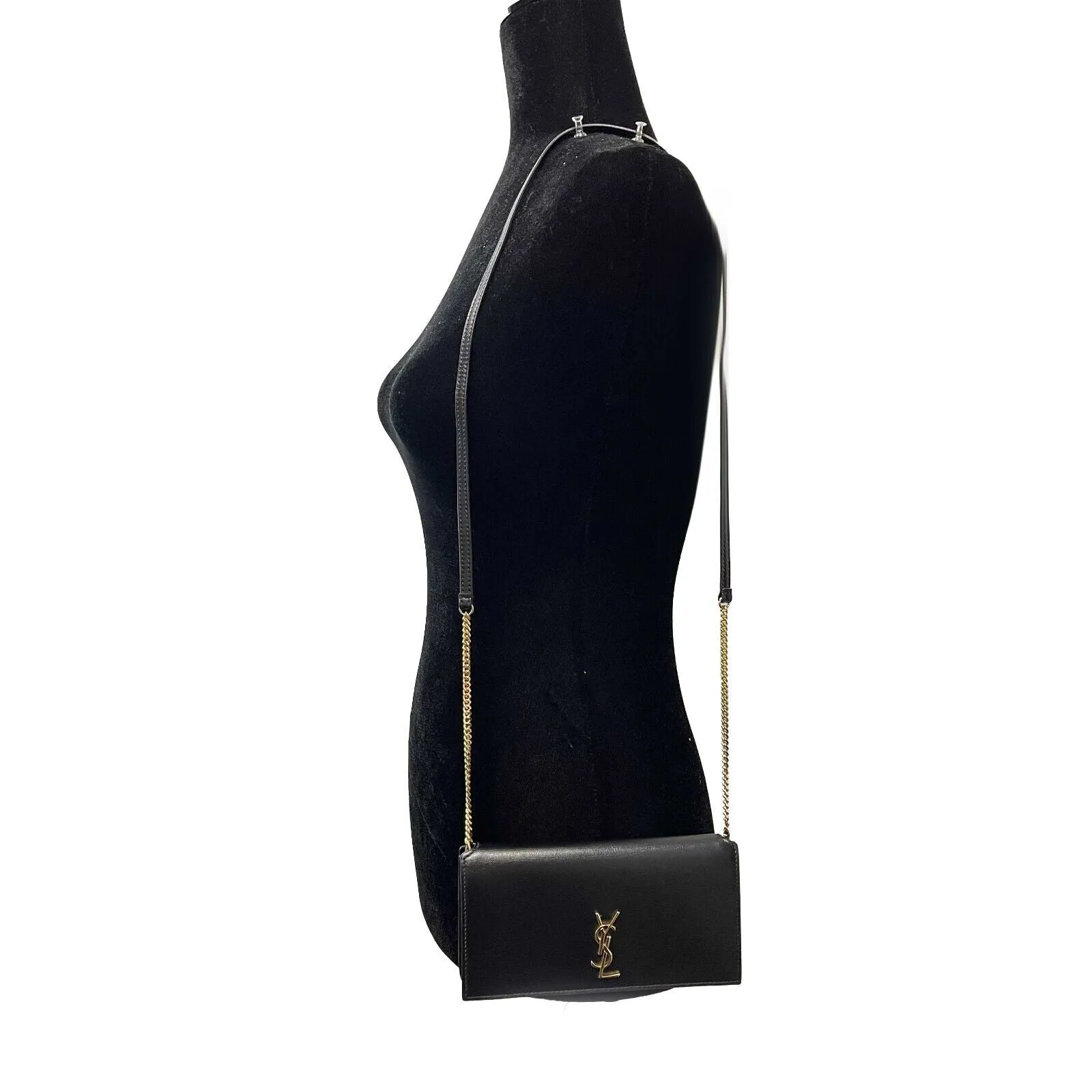 Saint Laurent Monogram Phone Crossbody Shoulder Black Gold Handbag Excellebt