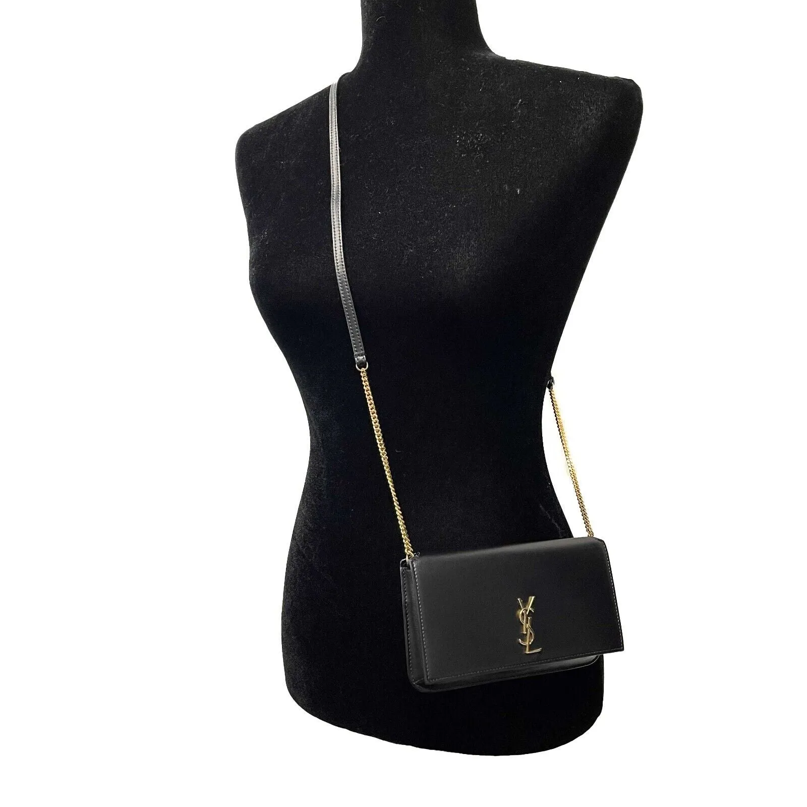 Saint Laurent Monogram Phone Crossbody Shoulder Black Gold Handbag Excellebt