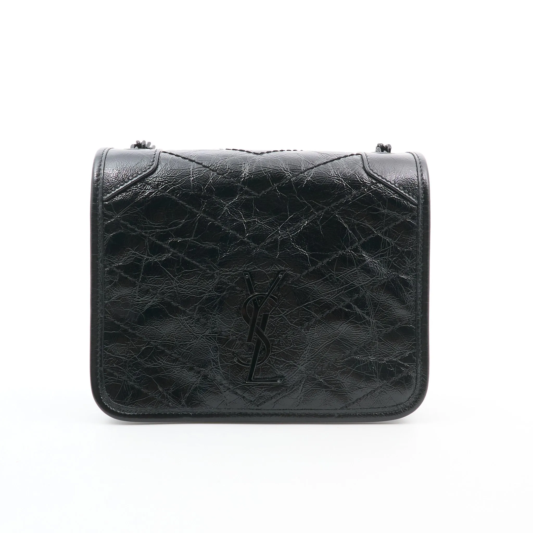 Saint Laurent Niki Mini Bag in Black Crinkled Leather