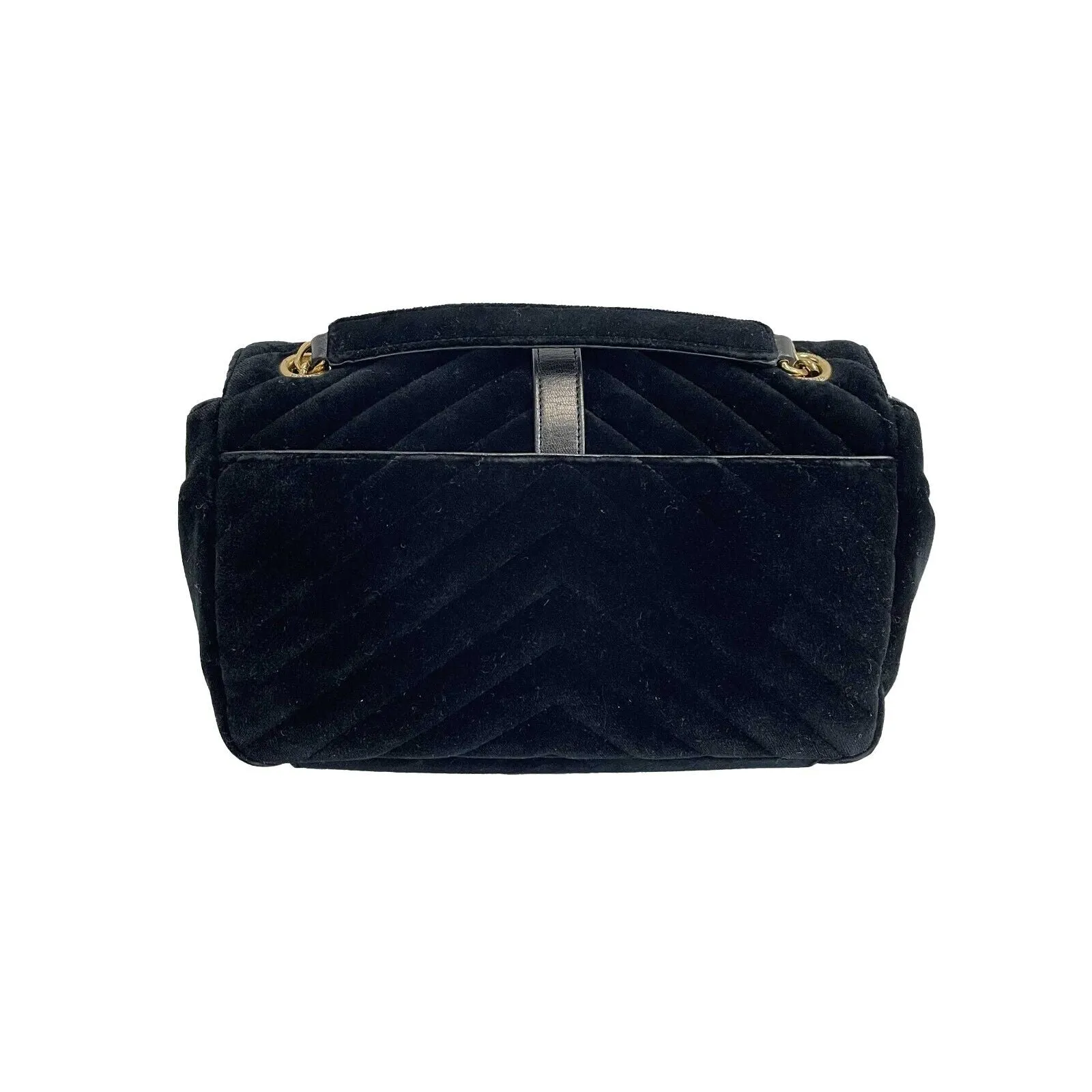 Saint Laurent Velvet Triquilt Medium Collège Bag - Black and Gold YSL Crossbody