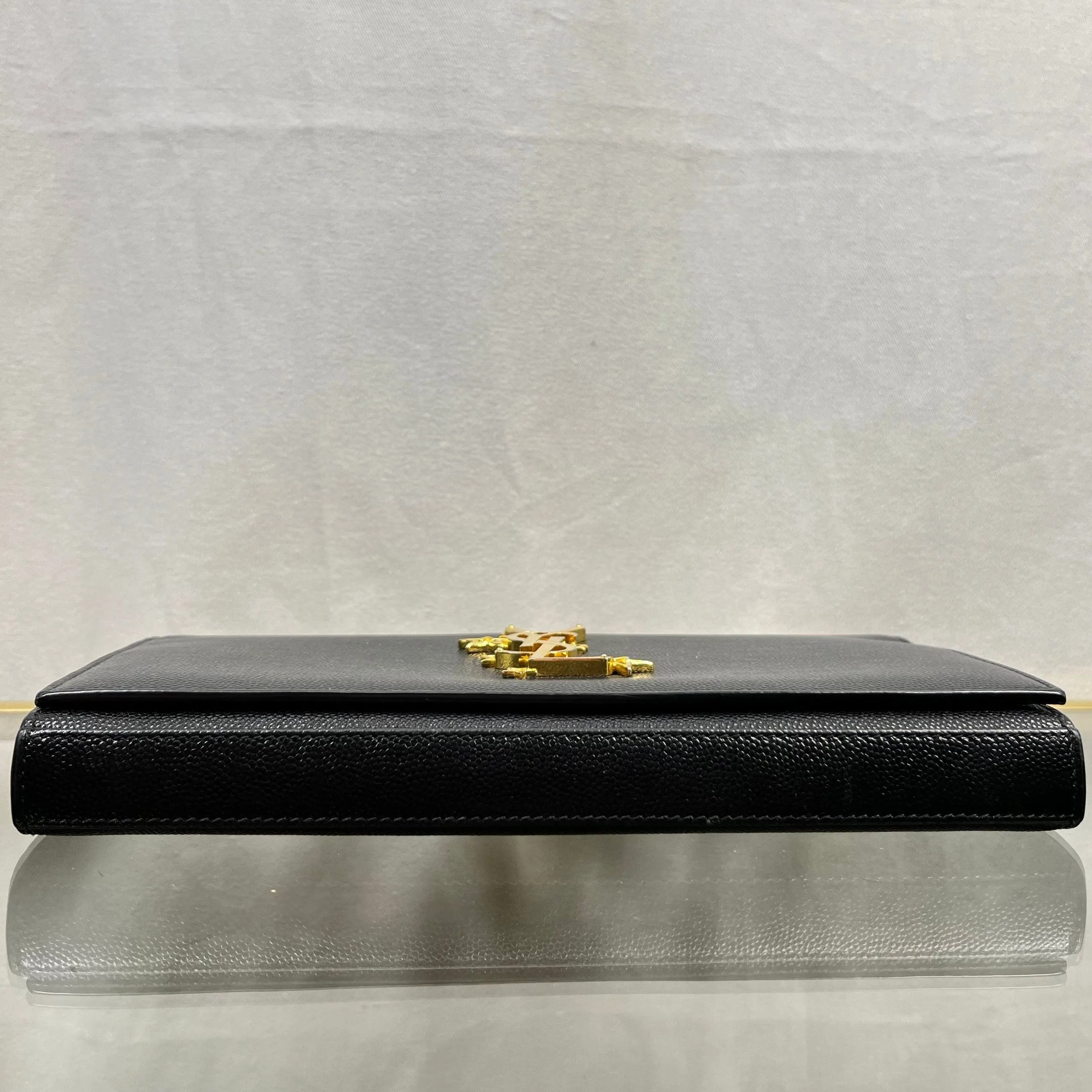 SAINT LAURENT Wallet on Chain Black Grain De Poudre Star Studded Monogram Crossbody