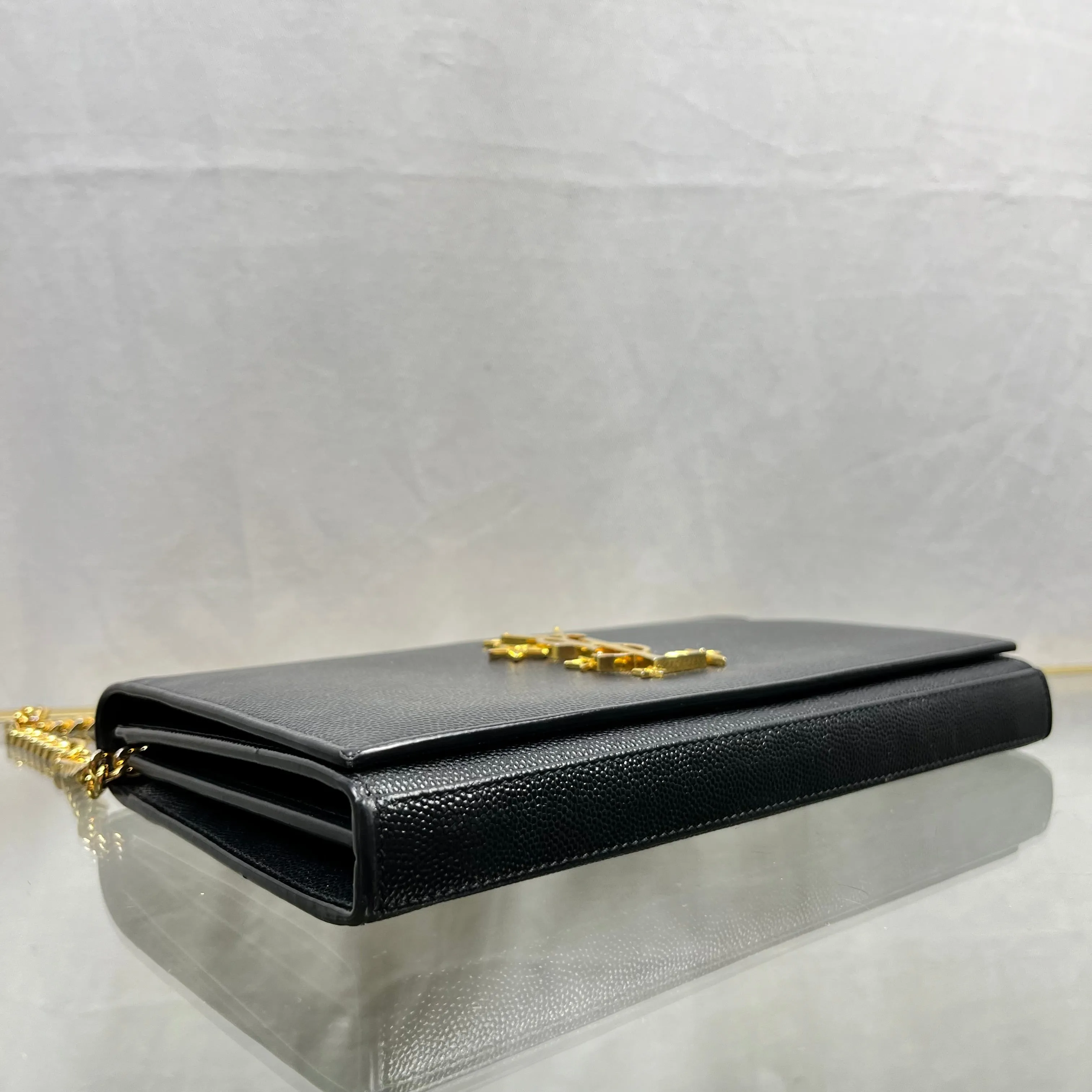 SAINT LAURENT Wallet on Chain Black Grain De Poudre Star Studded Monogram Crossbody