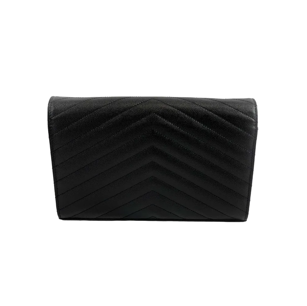 Saint Laurent - Wallet on Chain Matelasse Chevron Leather Medium Black Crossbody