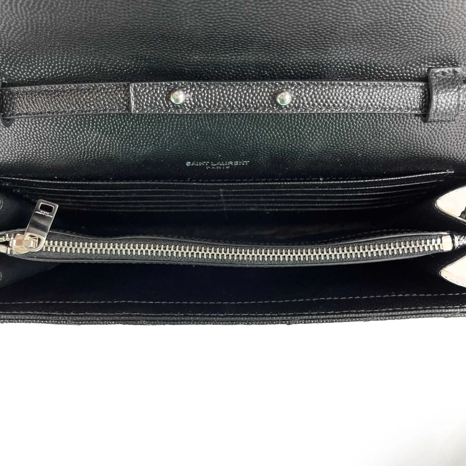 Saint Laurent - Wallet on Chain Matelasse Chevron Leather Medium Black Crossbody