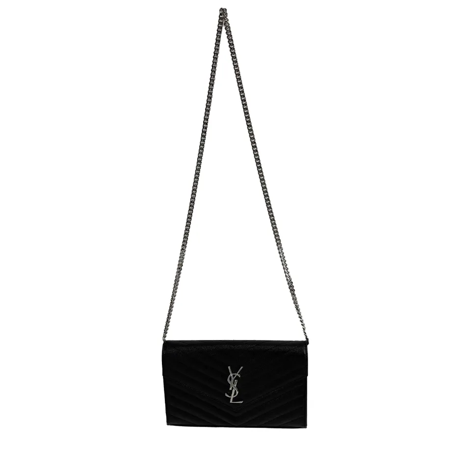 Saint Laurent - Wallet on Chain Matelasse Chevron Leather Medium Black Crossbody