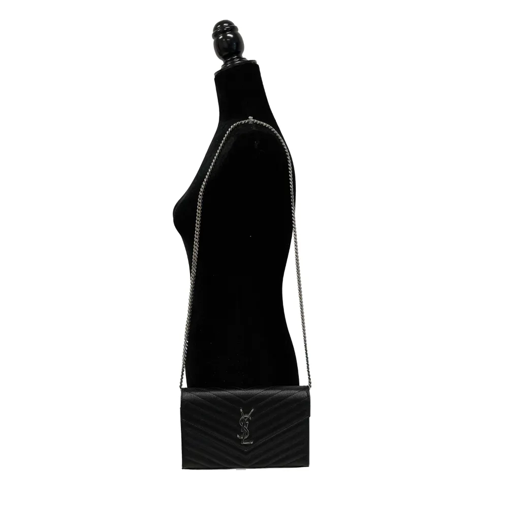 Saint Laurent - Wallet on Chain Matelasse Chevron Leather Medium Black Crossbody