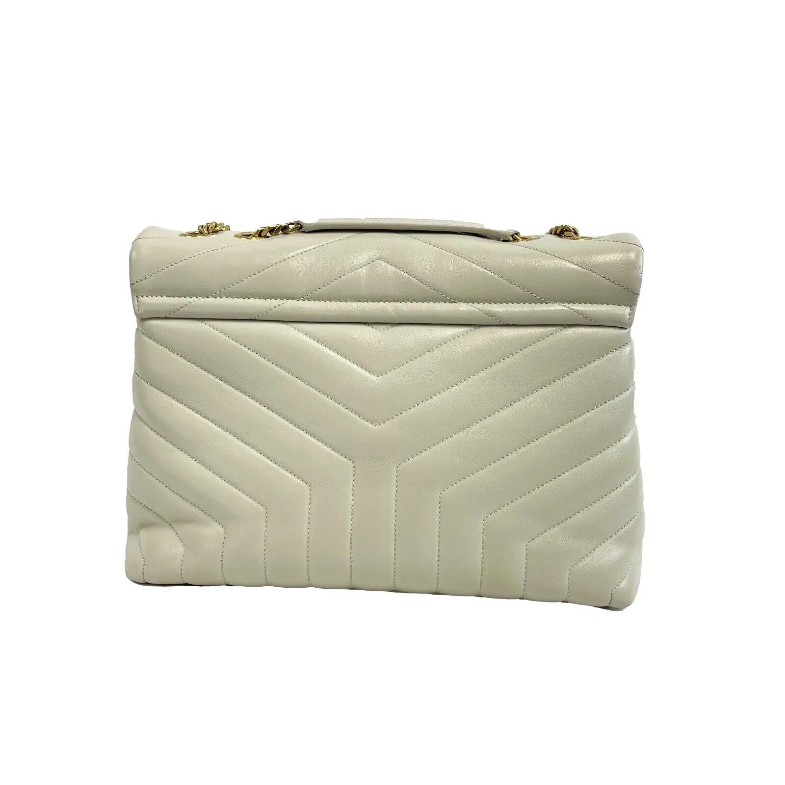 Saint Laurent - YSL Loulou Medium Chain - Calfskin Leather Beige Shoulder Bag