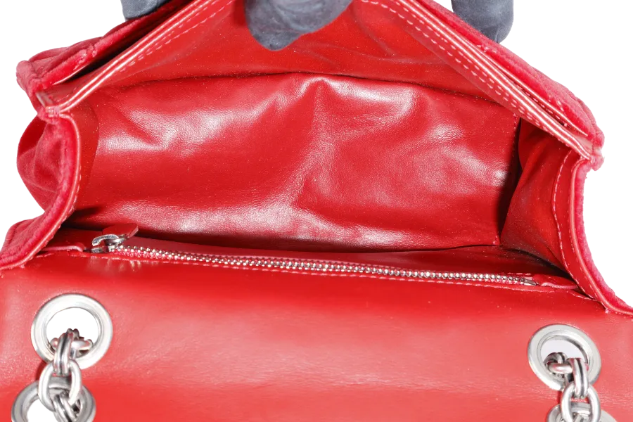 SALVATORE FERRAGAMO 21H248 VELVET RED QUILTED GANCINI CROSSBODY BAG WITH DUST COVER